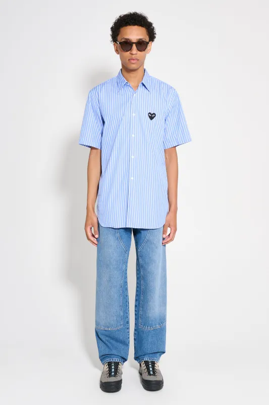 Comme des Garçons Play Small Heart Short Sleeve Shirt Stripe Blue sold by Tres Bien