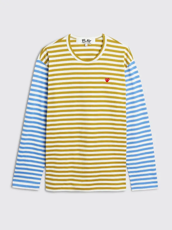 Comme des Garçons Play Mini Heart LS T-shirt Stripe Olive / Blue sold by Tres Bien