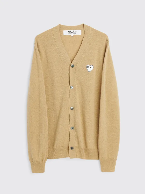 Comme des Garçons Play Small Heart Knitted Cardigan Light Camel sold by Tres Bien