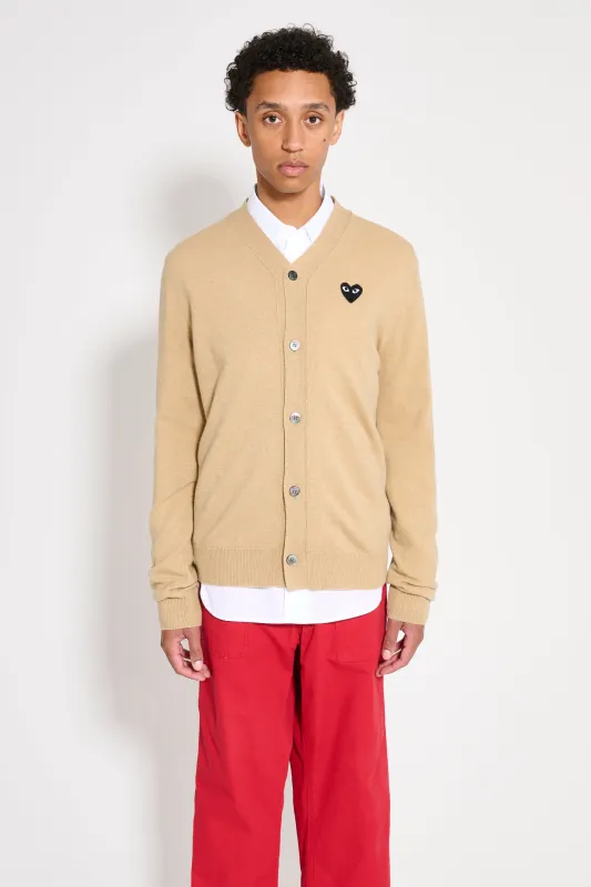 Comme des Garçons Play Small Heart Knitted Cardigan Light Camel / Black sold by Tres Bien