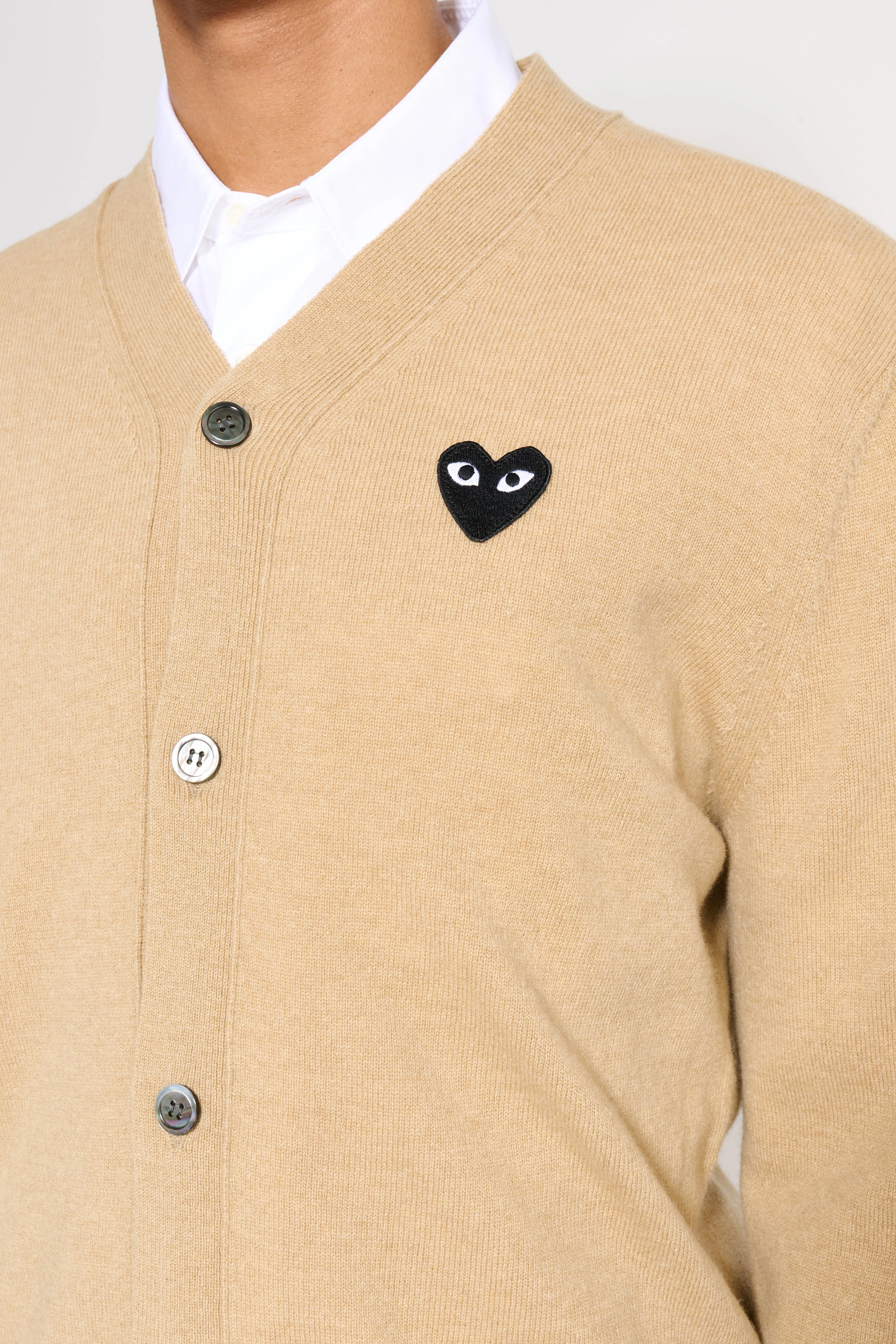 Comme des Garçons Play Small Heart Knitted Cardigan Light Camel / Black sold by Tres Bien product image thumbnail 4