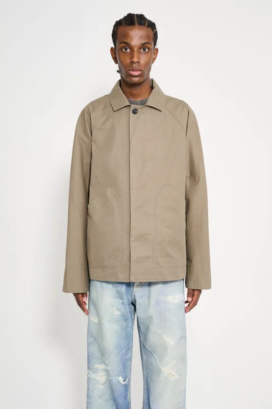 Margaret Howell MHL Raglan Jacket Plain Cotton Drill Taupe sold by Tres Bien