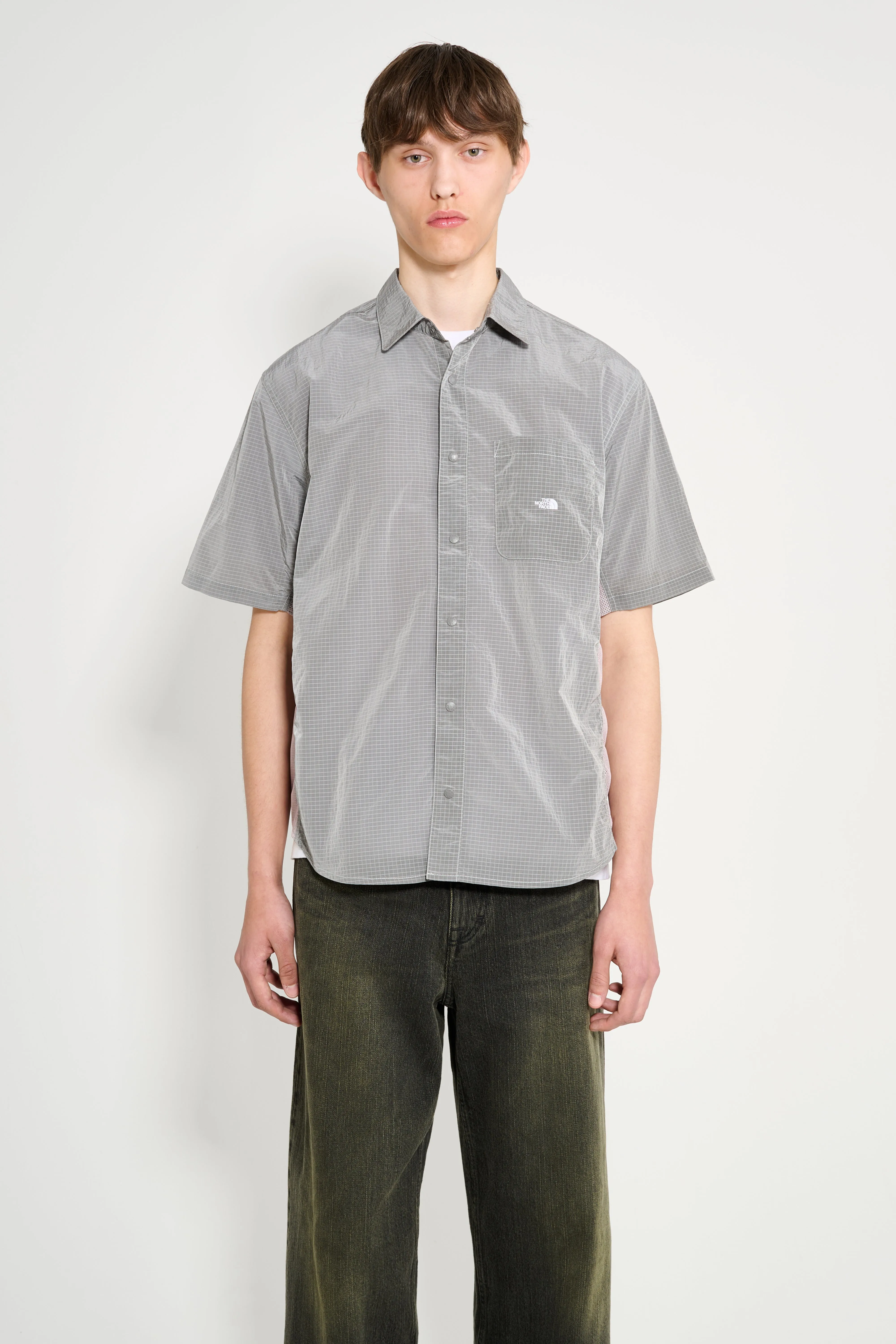 The North Face Fabric Mix Short Sleeve Shirt High Rise Grey sold by Tres Bien