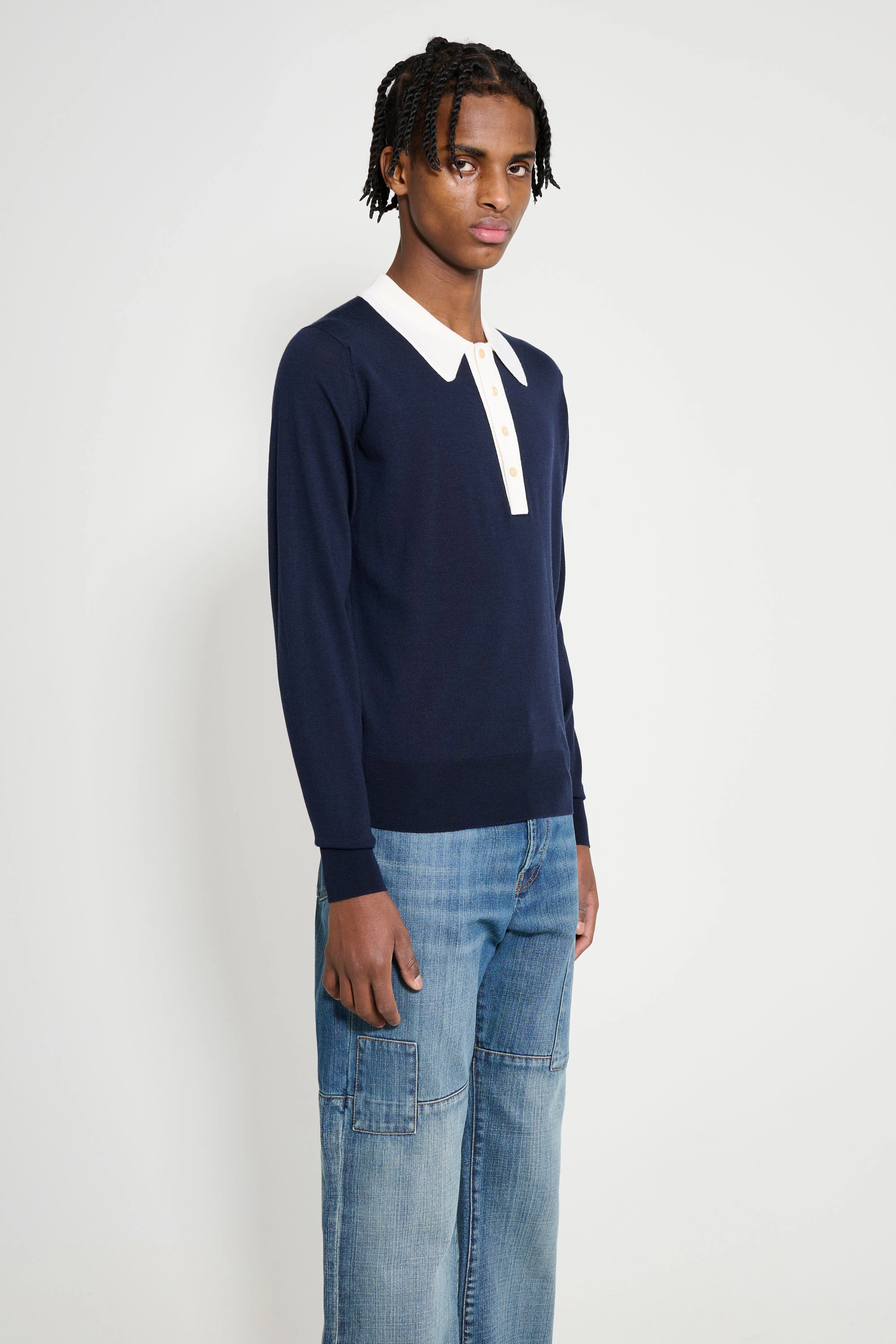 Wales Bonner Henry Polo Navy / Ivory sold by Tres Bien product image thumbnail 4