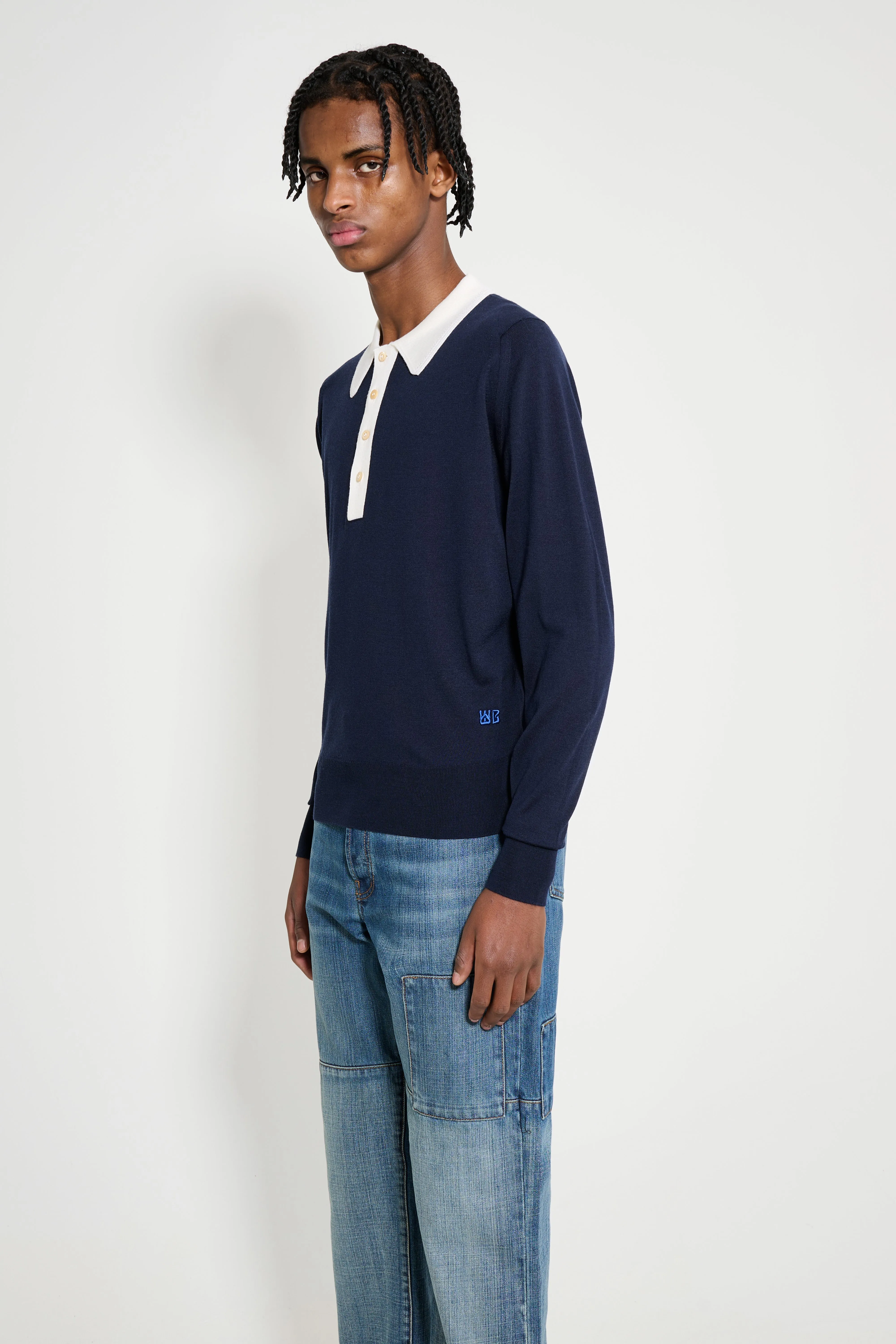 Wales Bonner Henry Polo Navy / Ivory sold by Tres Bien product image thumbnail 2