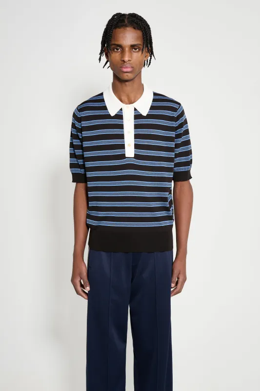 Wales Bonner Breeze Polo Dark Brown / Blue / Ivory sold by Tres Bien