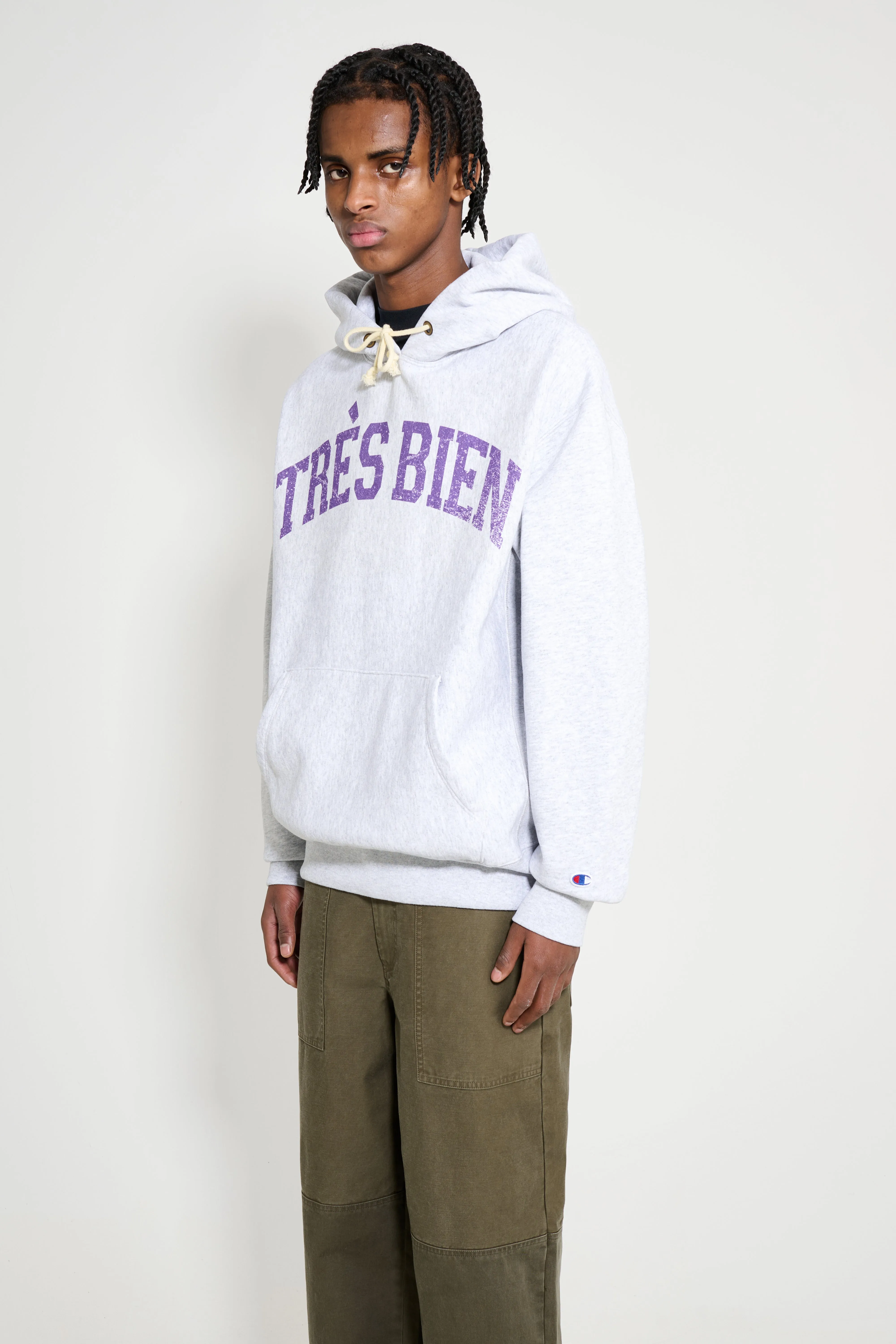 TRÈS BIEN x Champion Damaged Arch Hood Grey Melange sold by Tres Bien product image thumbnail 4