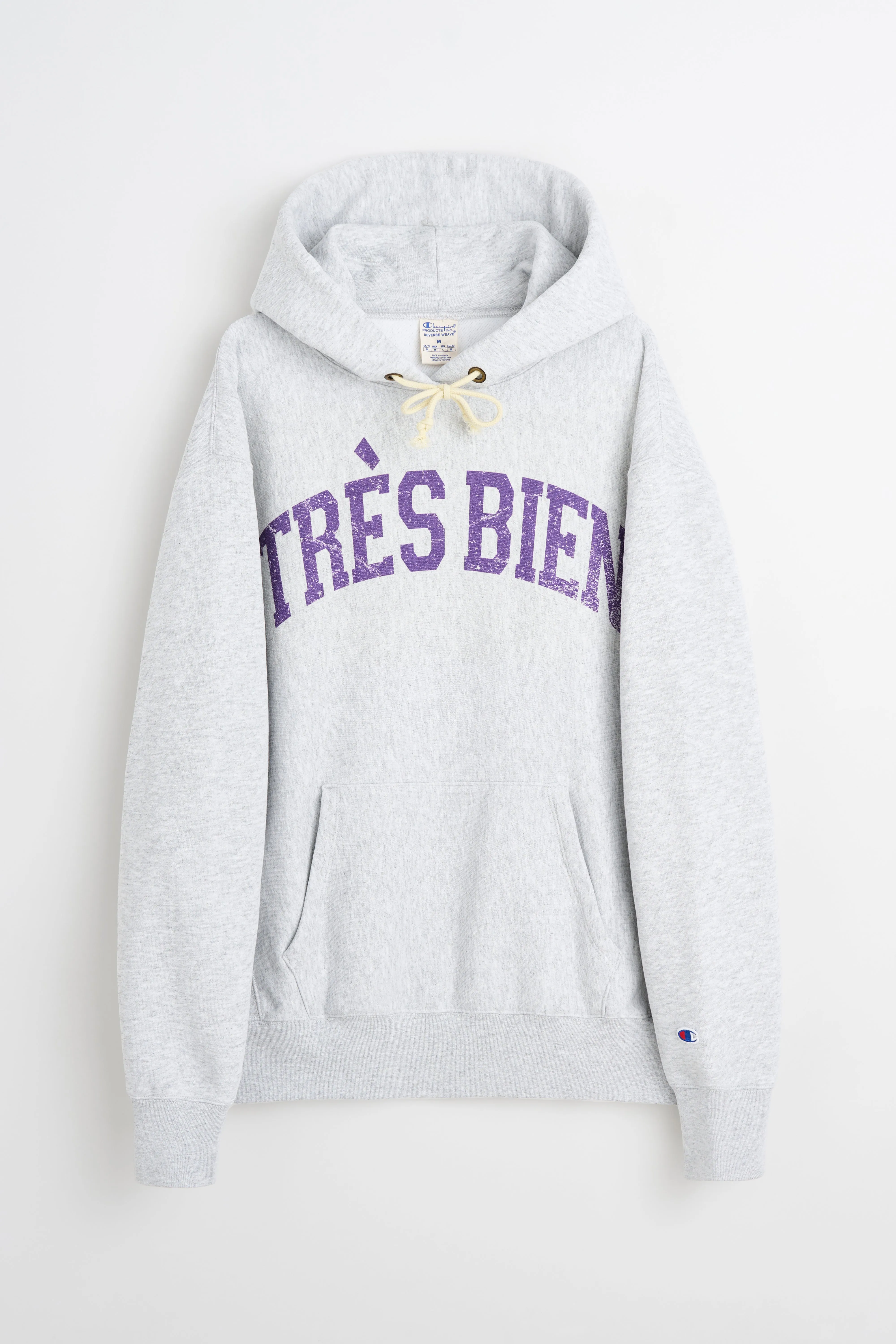 TRÈS BIEN x Champion Damaged Arch Hood Grey Melange sold by Tres Bien