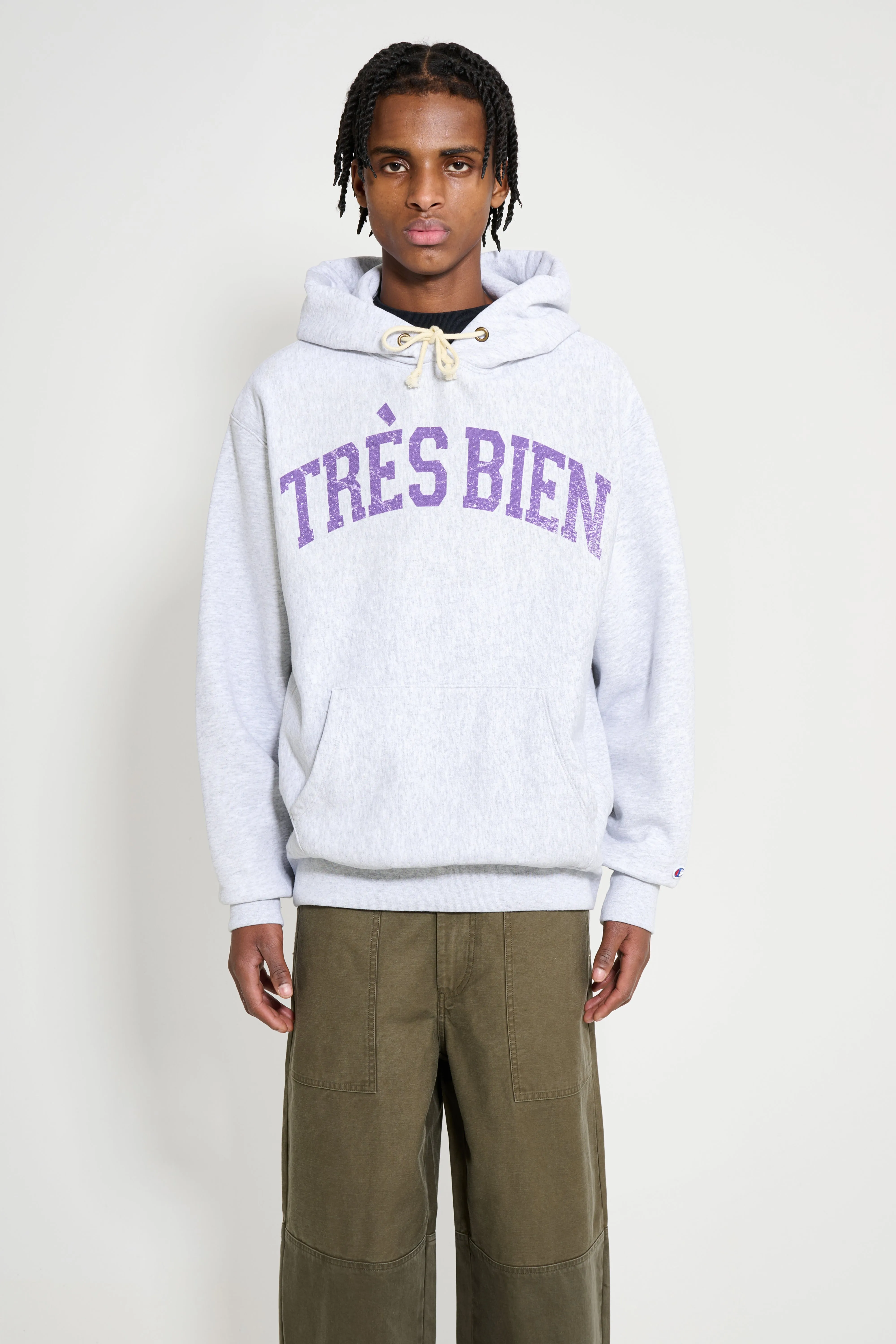 TRÈS BIEN x Champion Damaged Arch Hood Grey Melange sold by Tres Bien product image thumbnail 2
