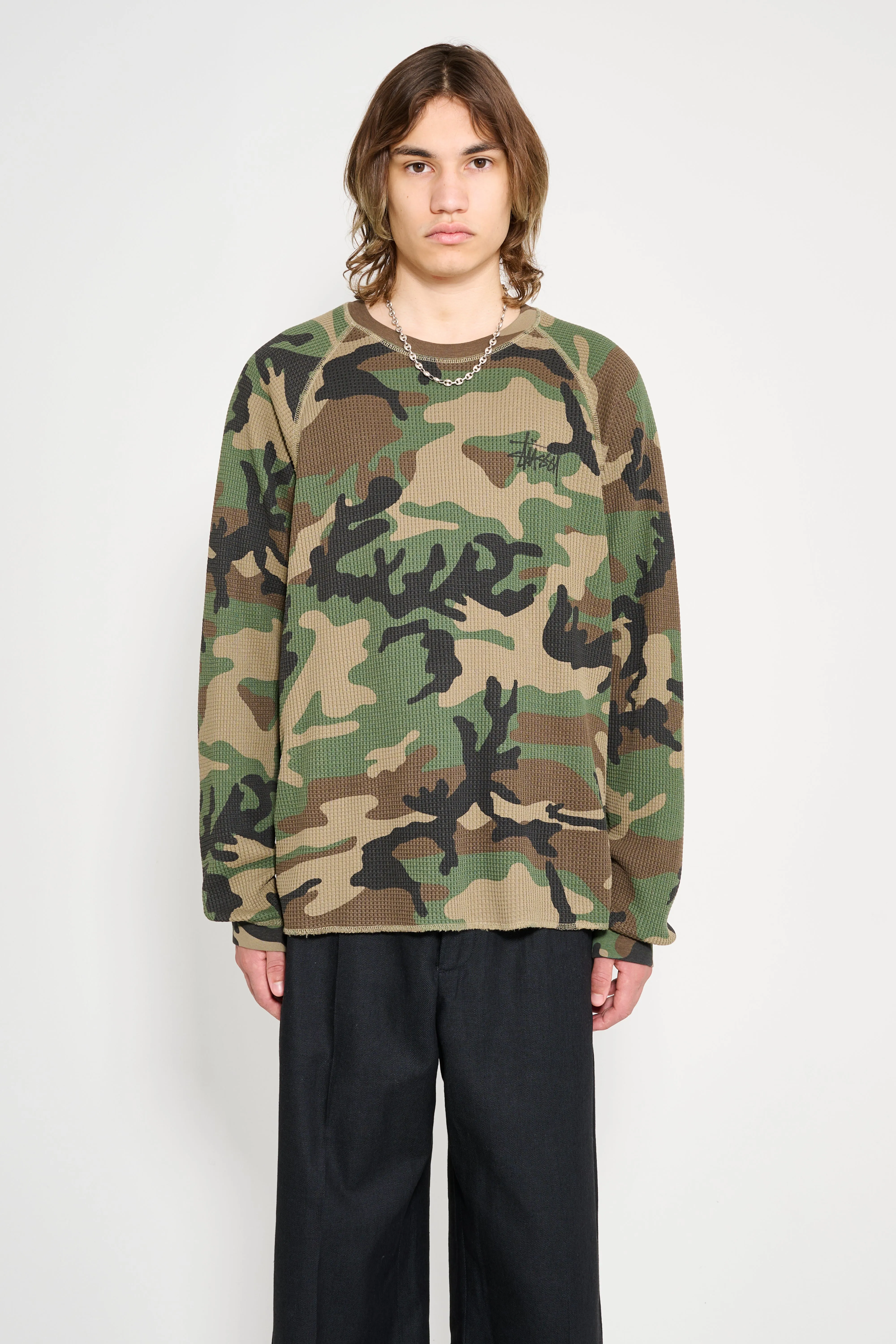 Stüssy Raglan Thermal Basics Stock Woodland Camo sold by Tres Bien