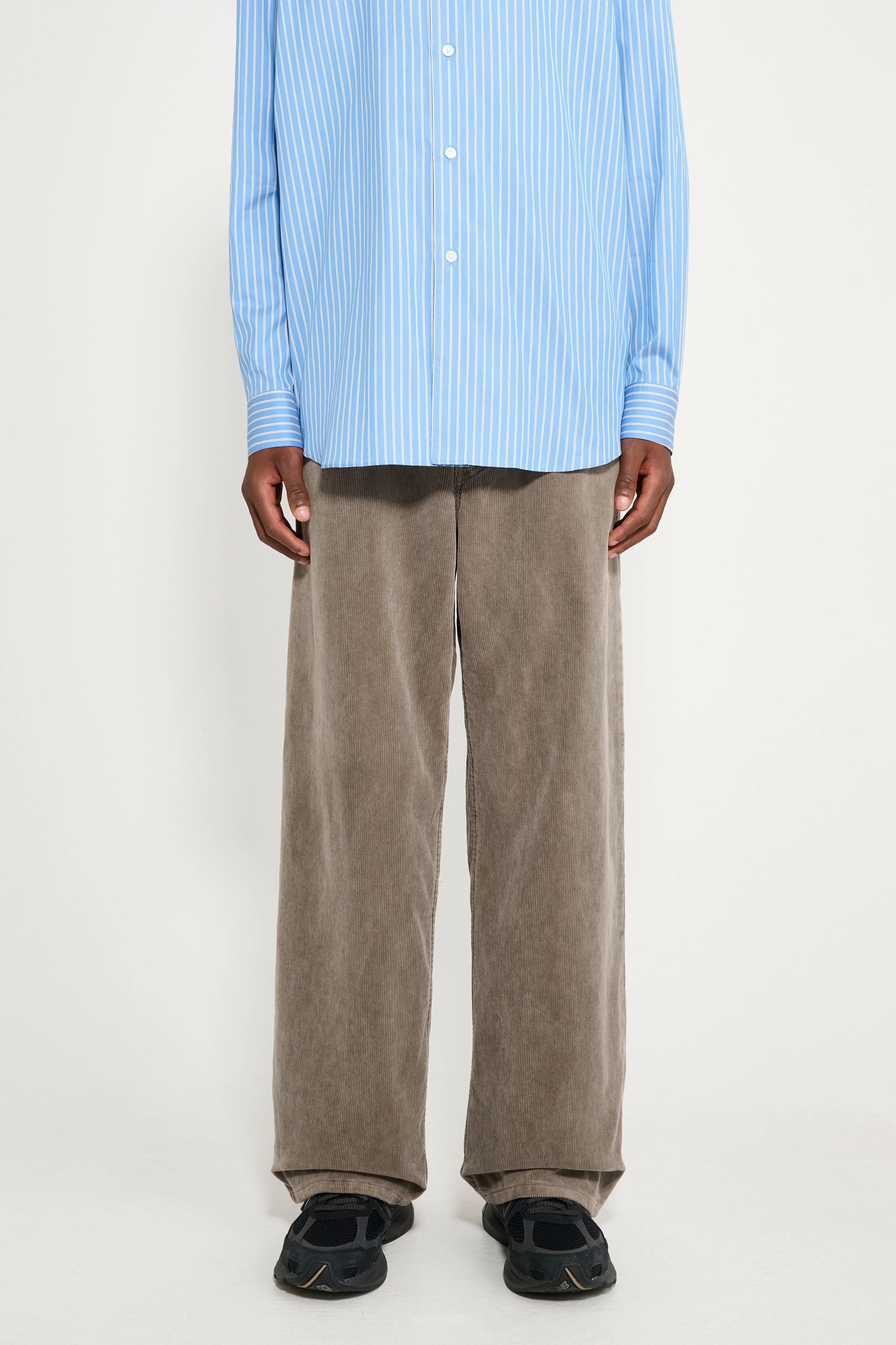 Auralee Pigment Dyed Finx Corduroy Wide 5P Pants Olive Brown sold by Tres Bien