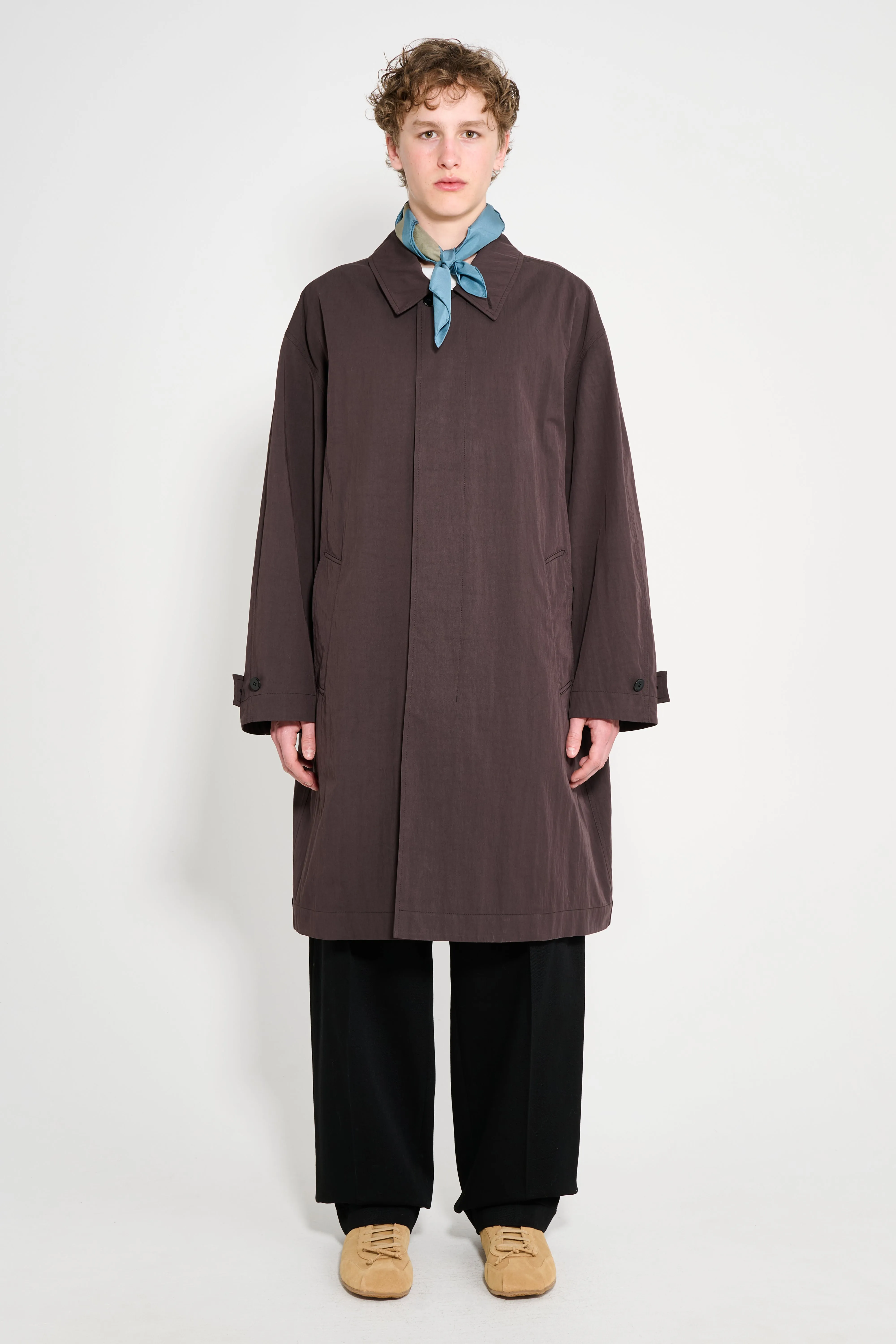 Lemaire Car Coat Dark Chocolate sold by Tres Bien