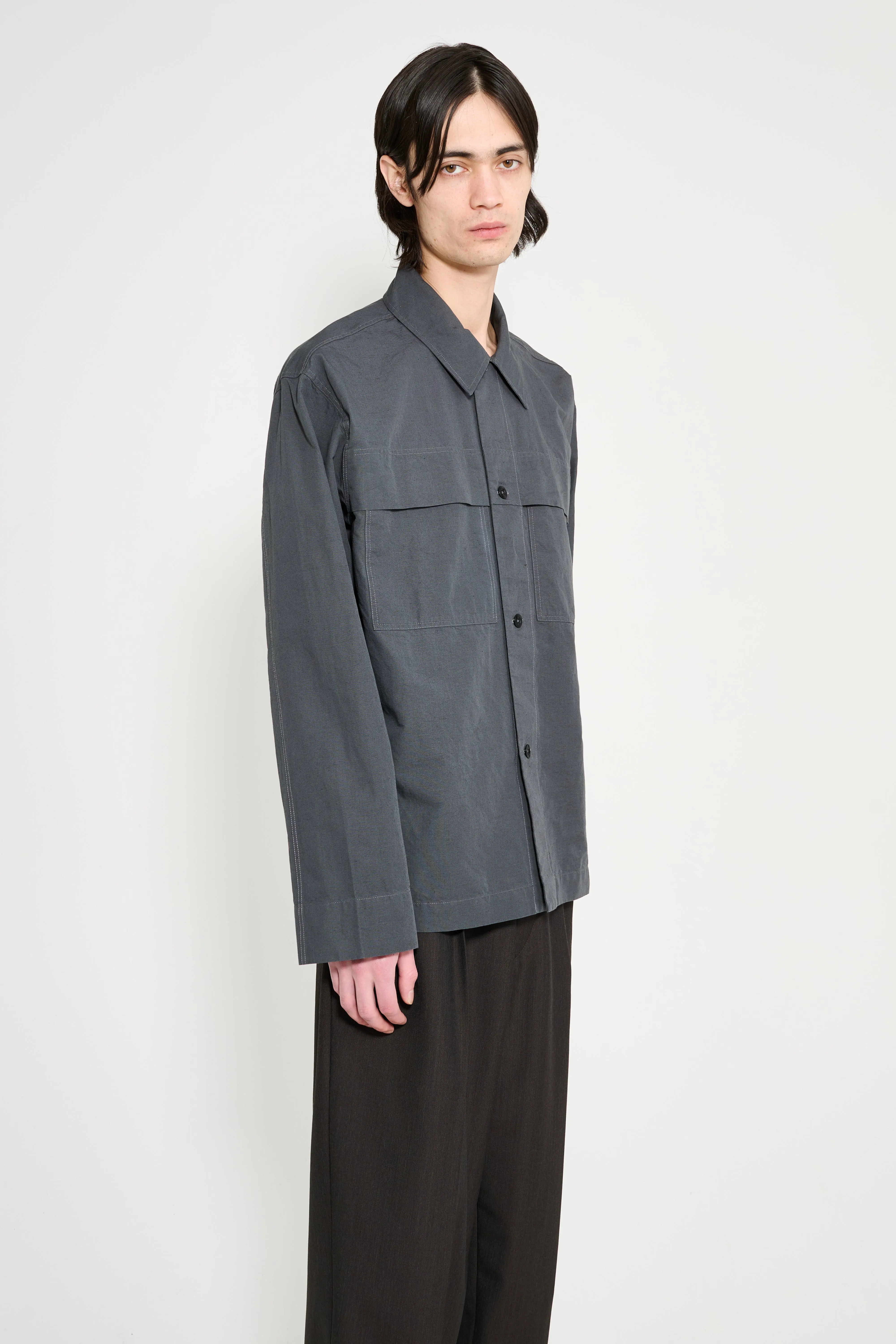 Margaret Howell MHL Storm Flap Shirt Dry Cotton Linen Carbon sold by Tres Bien product image thumbnail 4