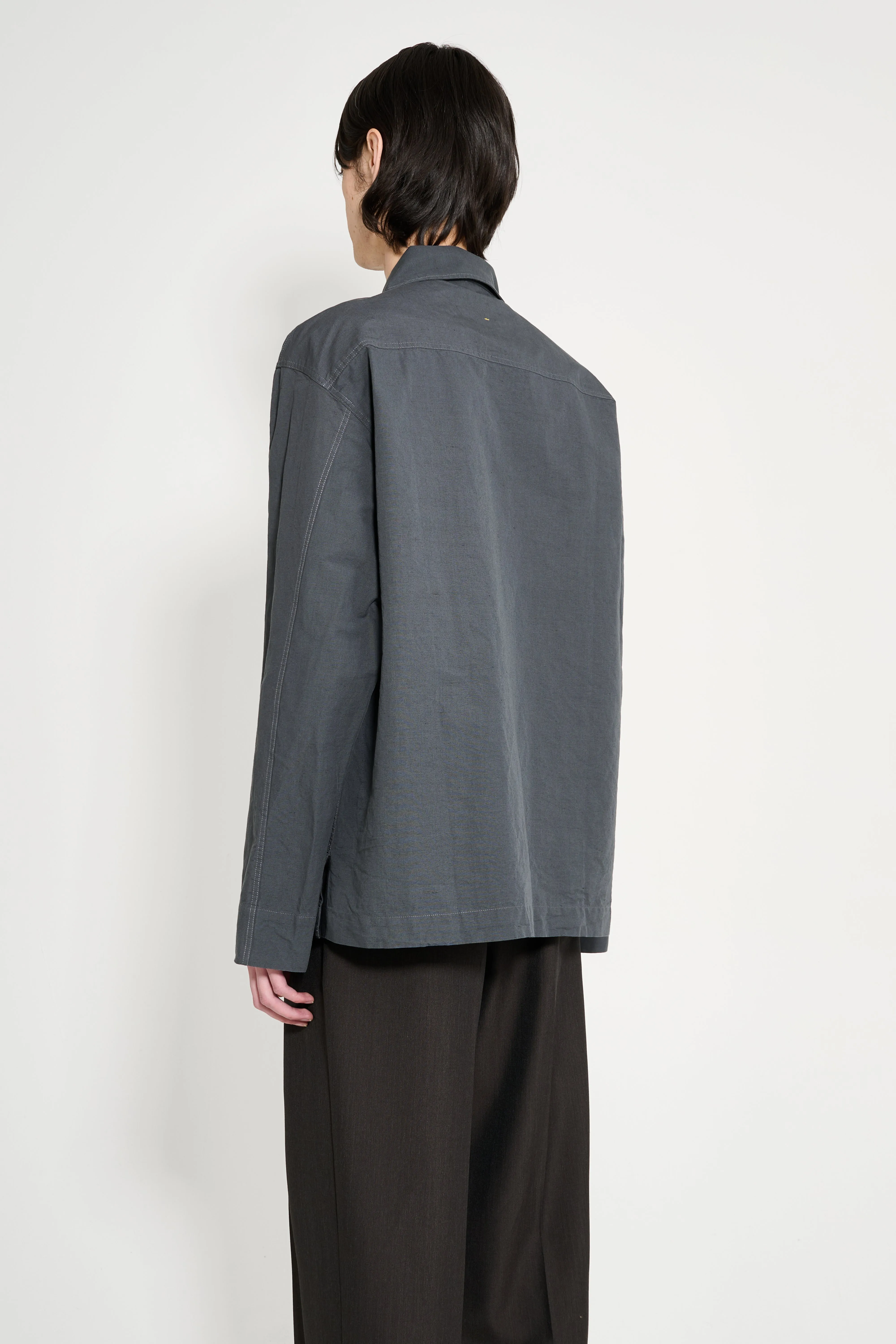 Margaret Howell MHL Storm Flap Shirt Dry Cotton Linen Carbon sold by Tres Bien product image thumbnail 3
