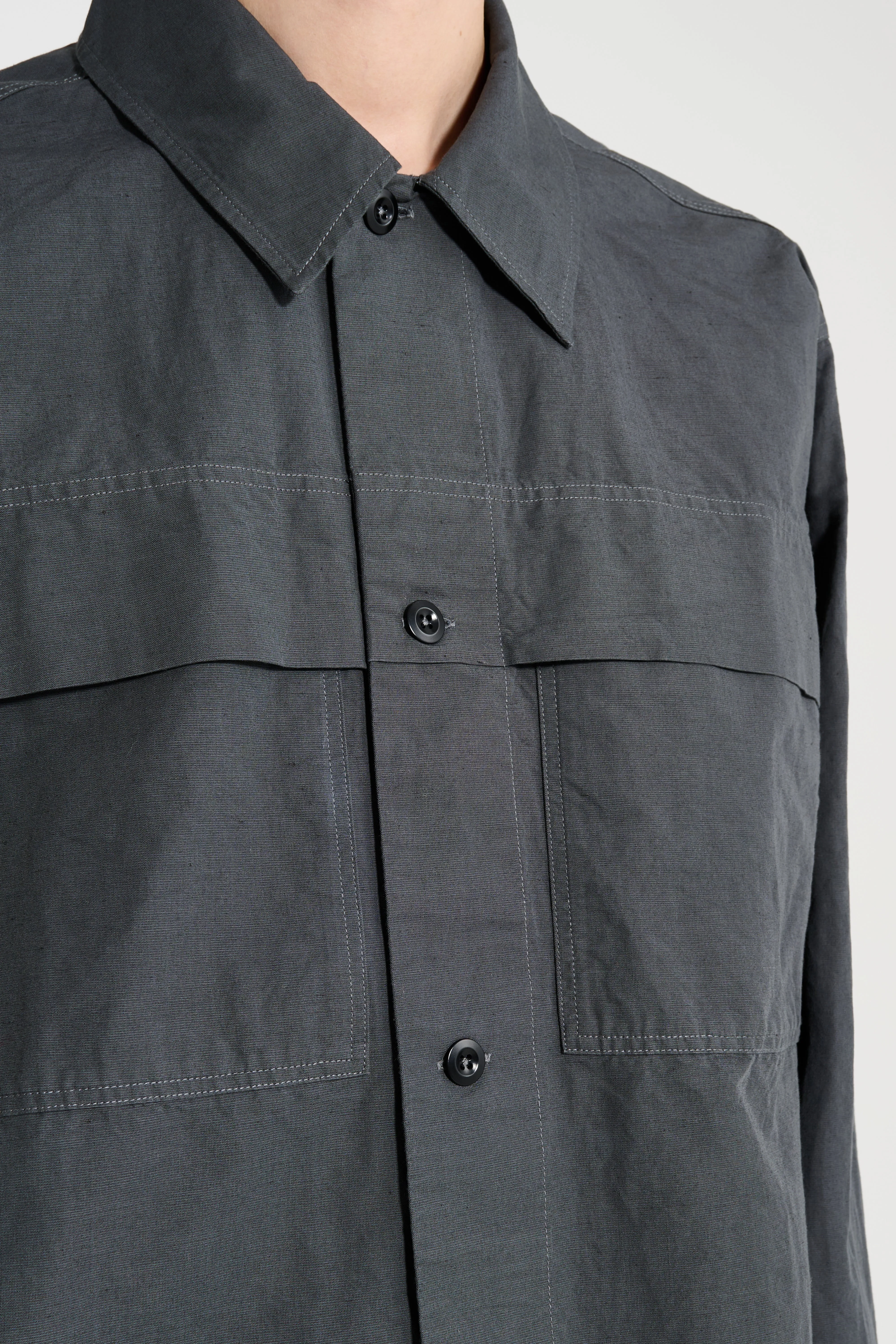 Margaret Howell MHL Storm Flap Shirt Dry Cotton Linen Carbon sold by Tres Bien product image thumbnail 5
