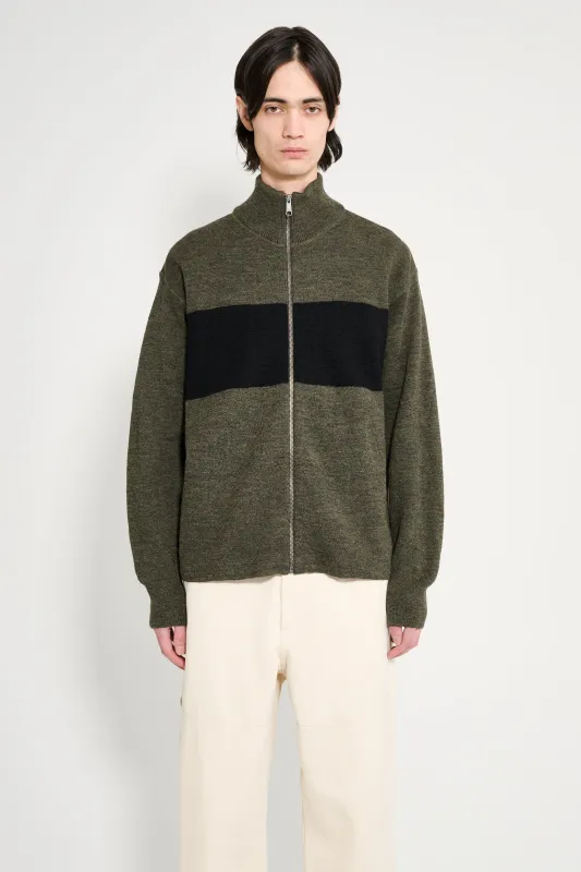 Margaret Howell MHL Stripe Zip Through Dry Wool Olive / Black made by Margaret Howell