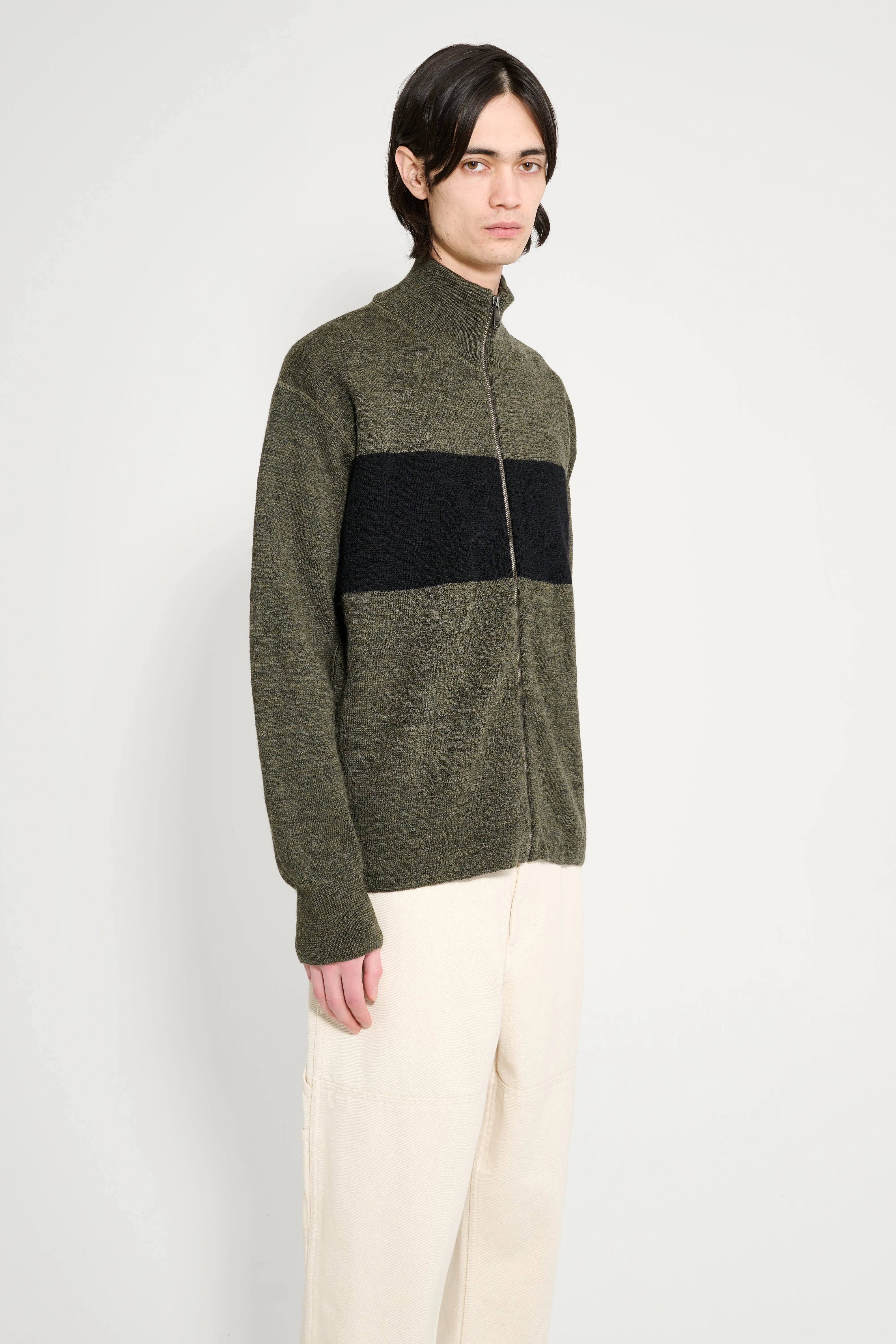 Margaret Howell MHL Stripe Zip Through Dry Wool Olive / Black sold by Tres Bien product image thumbnail 4