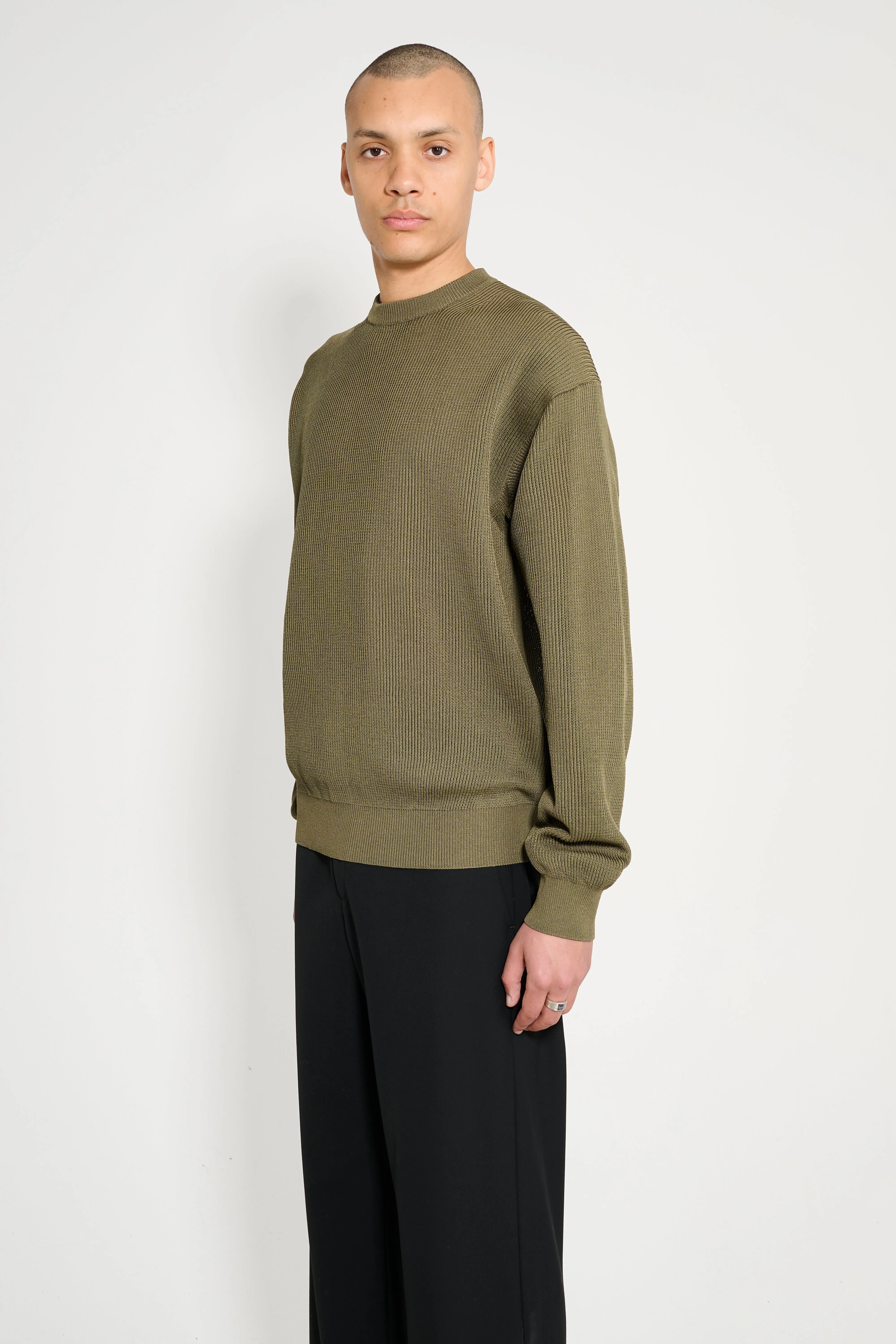 Auralee Flat Yarn Rib Knit P/O Khaki sold by Tres Bien product image thumbnail 2