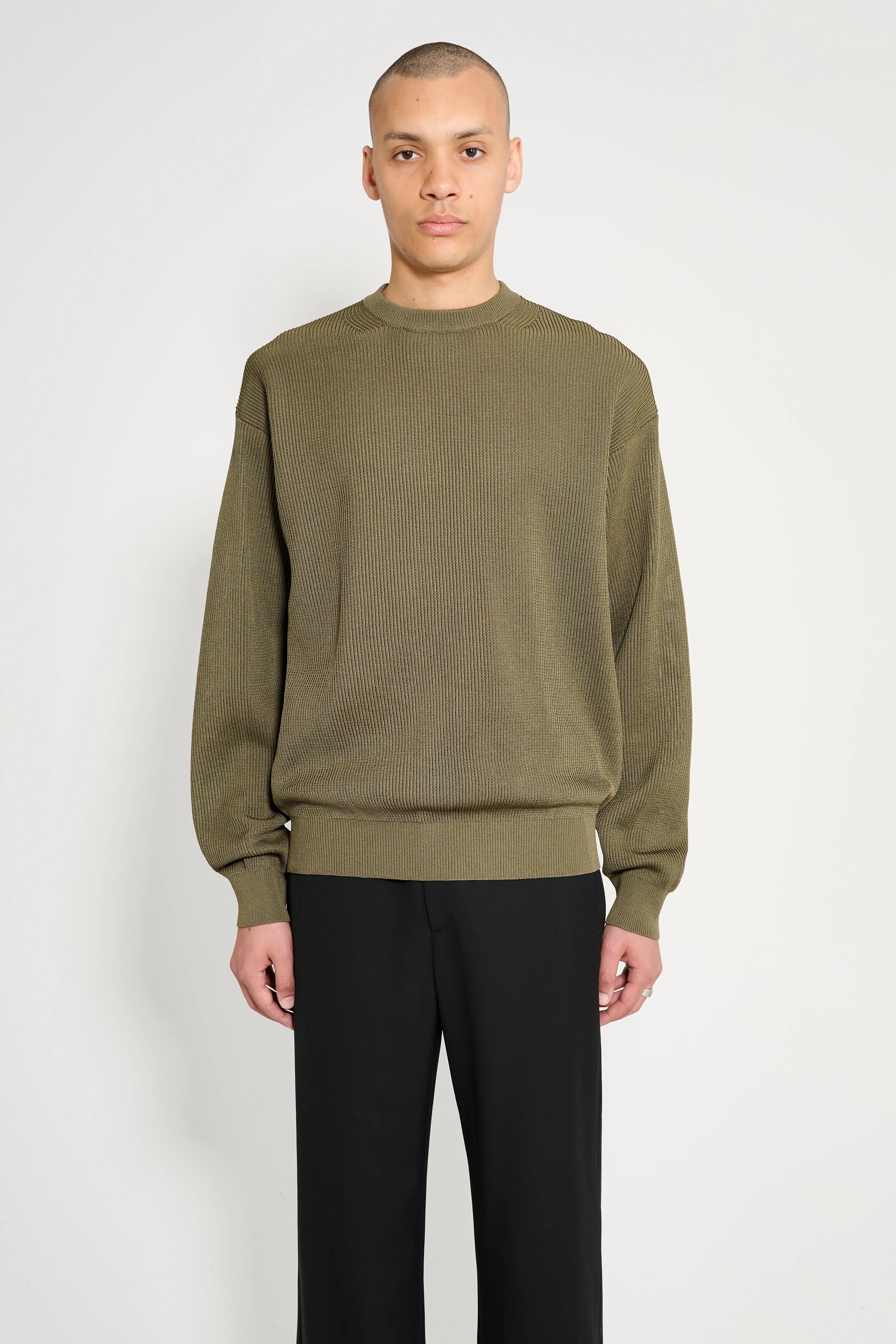 Auralee Flat Yarn Rib Knit P/O Khaki sold by Tres Bien