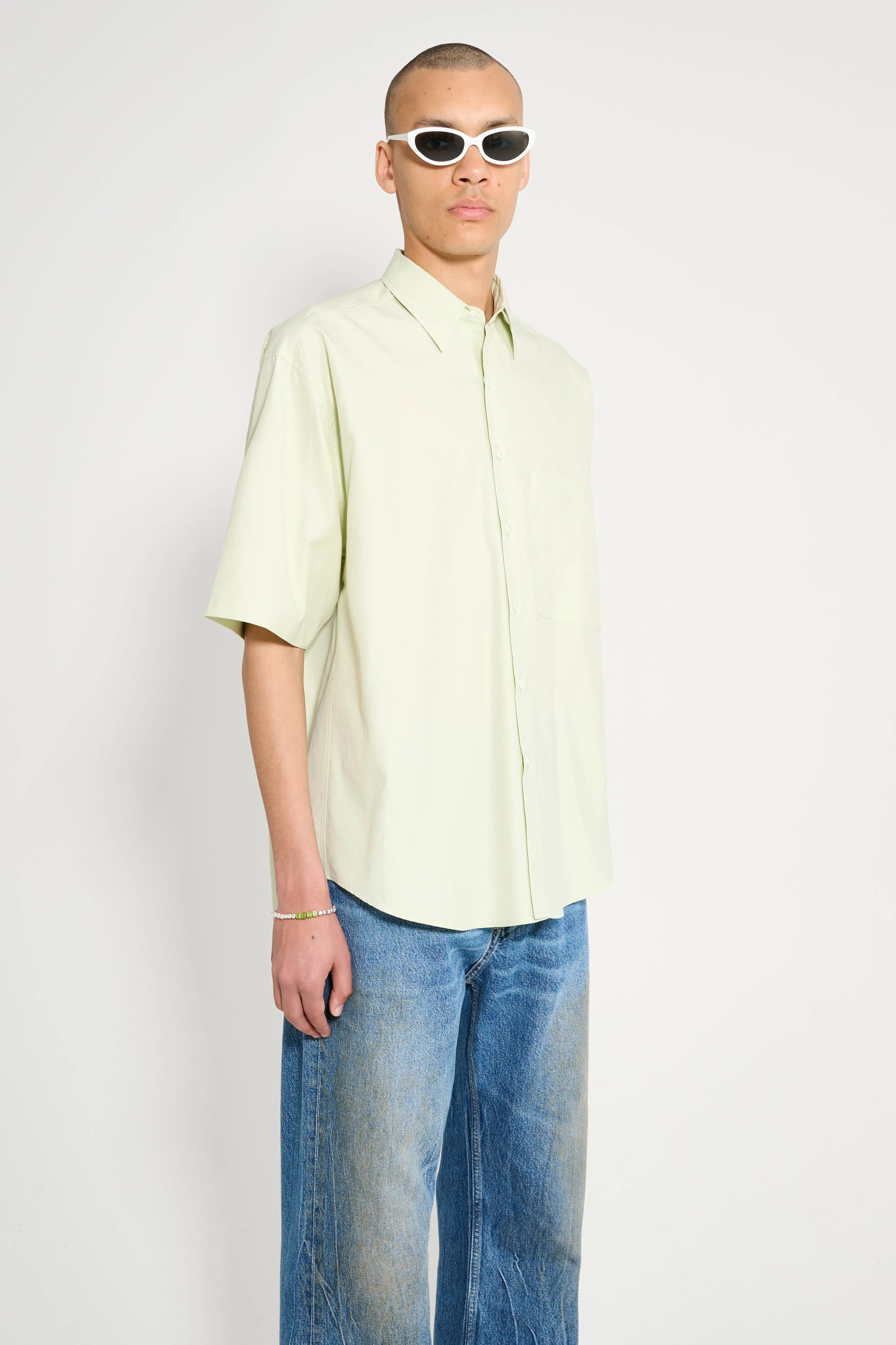 Auralee Washed Finx Twill Big Half Sleeved Shirt Light Green sold by Tres Bien product image thumbnail 4