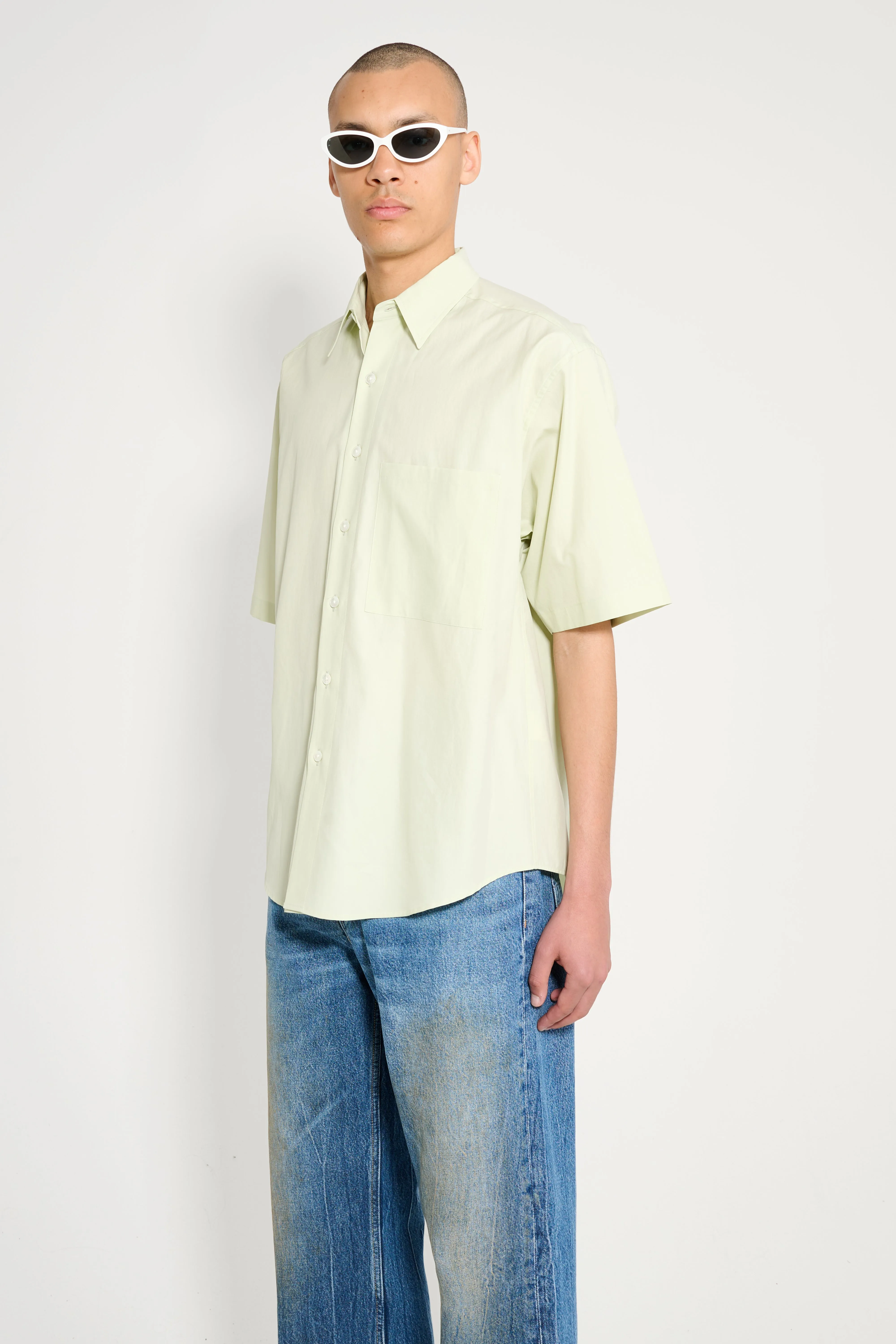 Auralee Washed Finx Twill Big Half Sleeved Shirt Light Green sold by Tres Bien product image thumbnail 2
