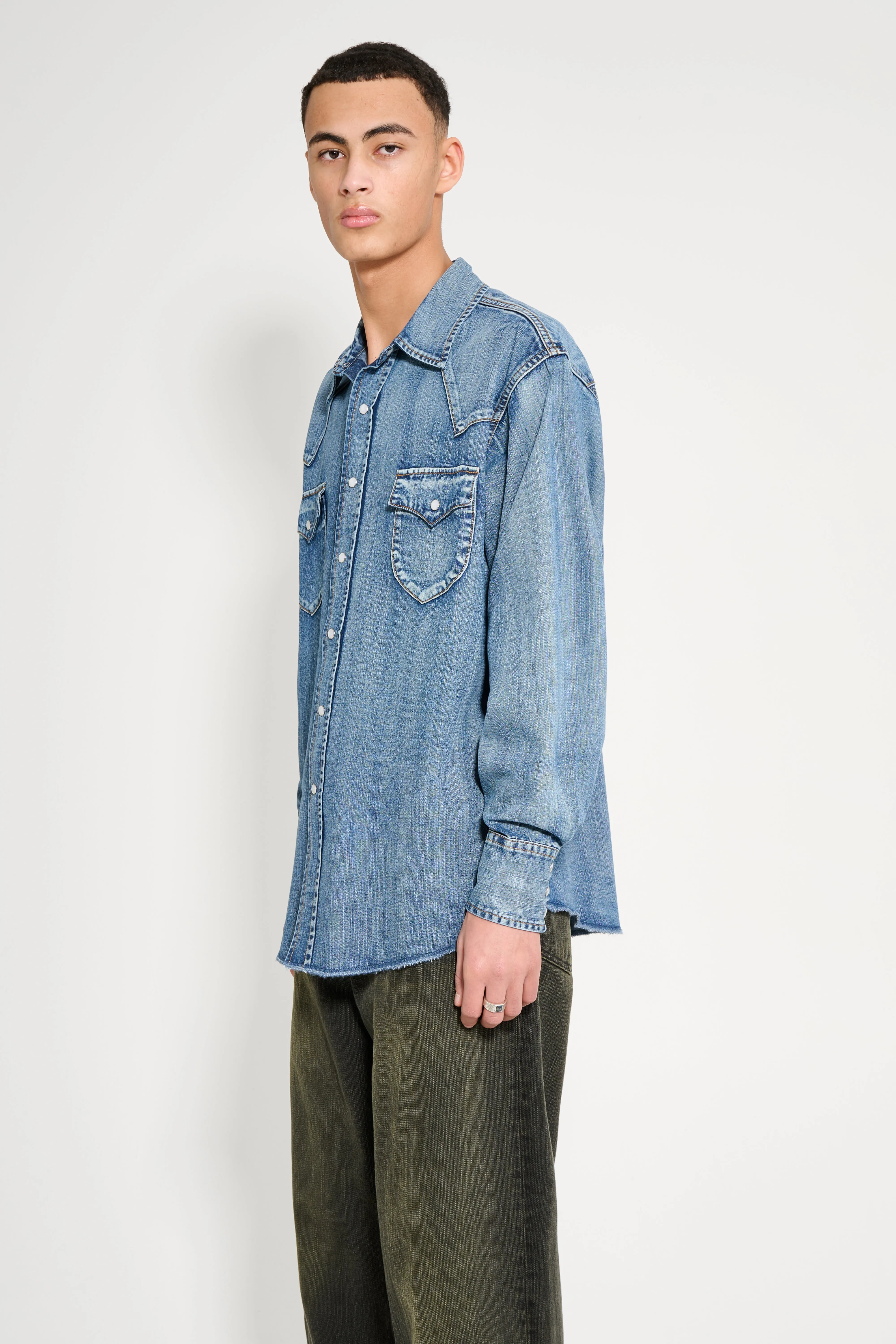 Carter Young Denim Western Shirt Mid Indigo Wash sold by Tres Bien product image thumbnail 2