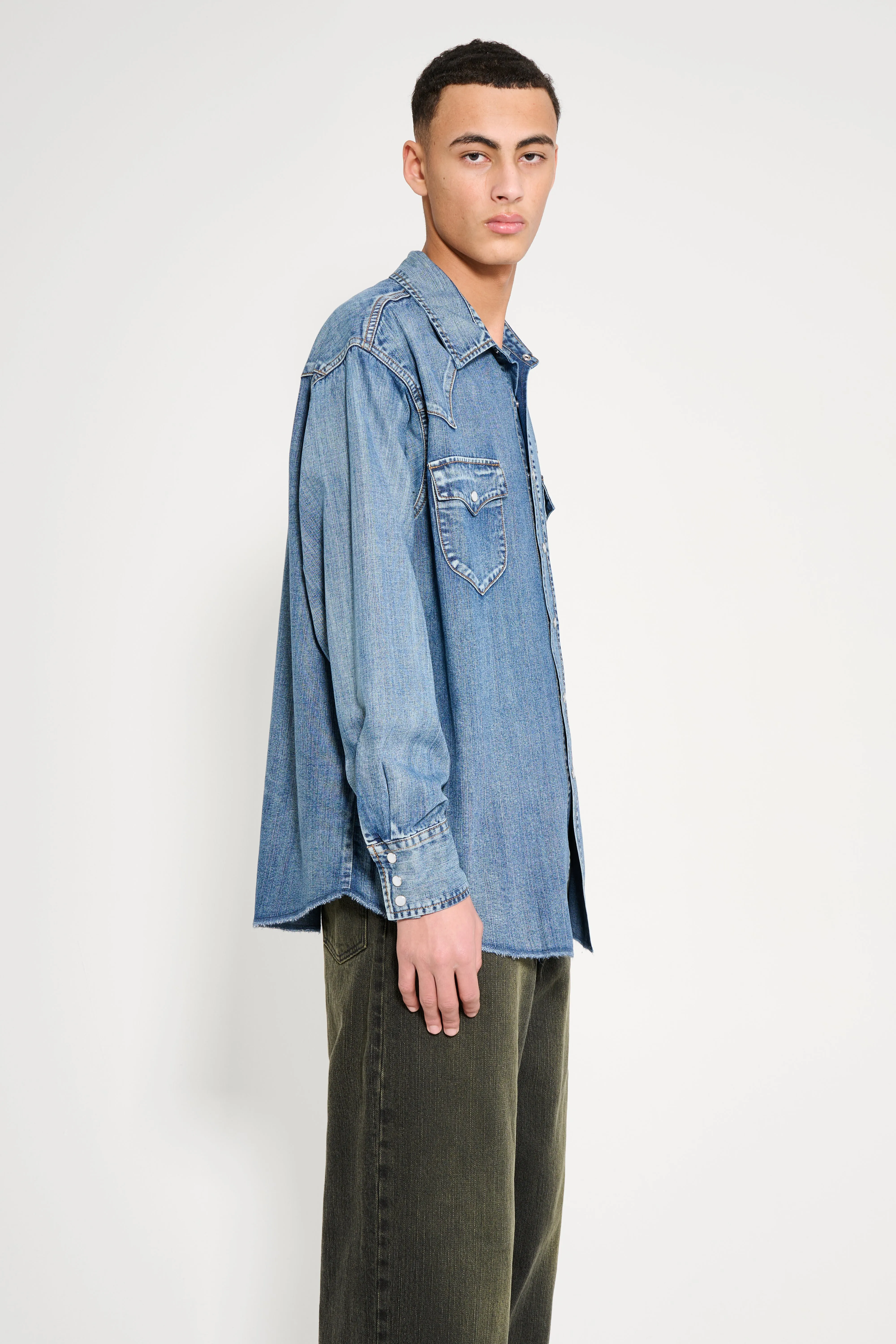 Carter Young Denim Western Shirt Mid Indigo Wash sold by Tres Bien product image thumbnail 3