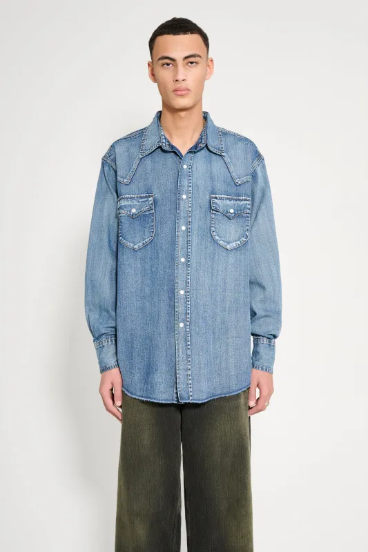 Carter Young Denim Western Shirt Mid Indigo Wash made by Carter Young