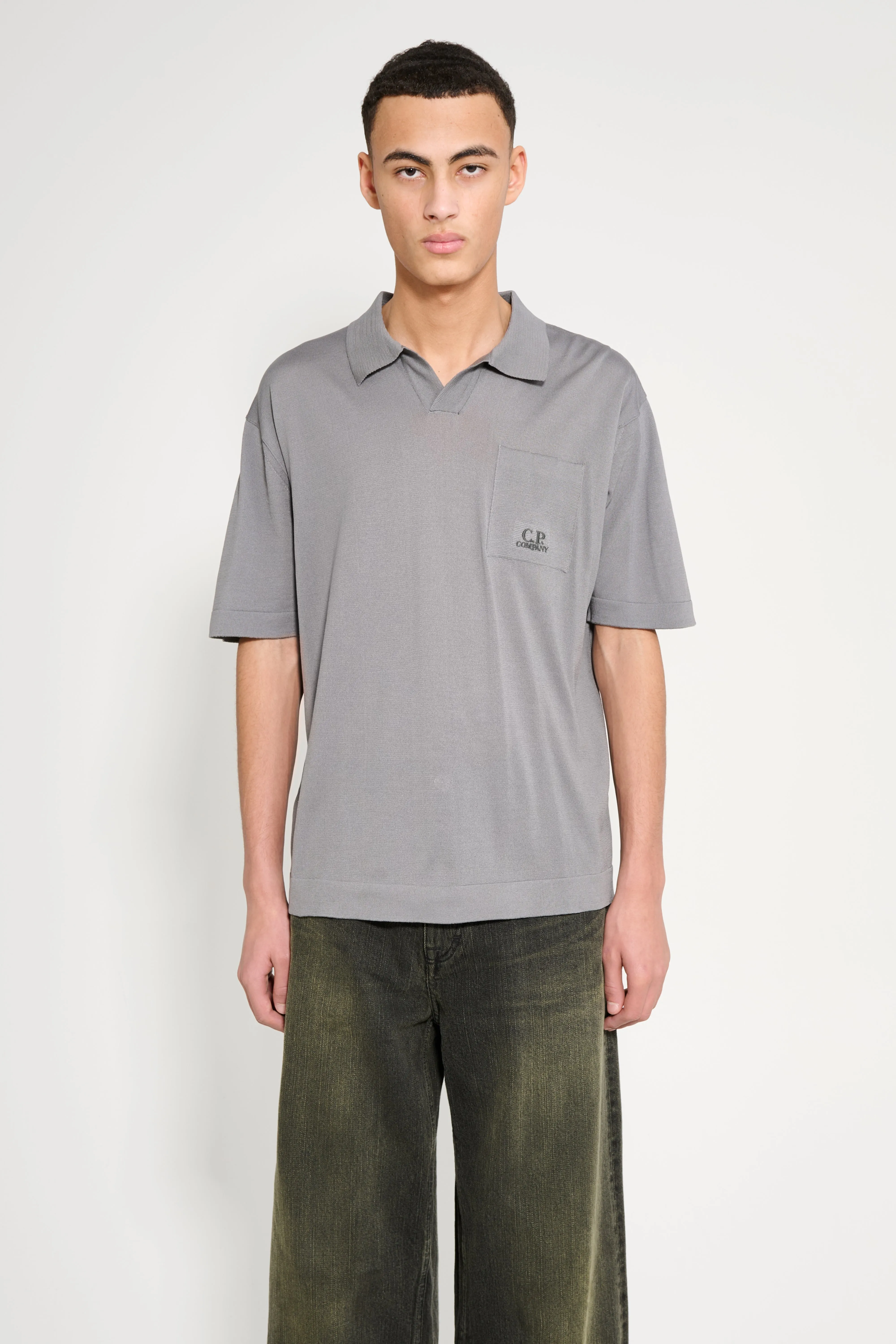 C.P. Company Polo Knit Smoked Pearl sold by Tres Bien