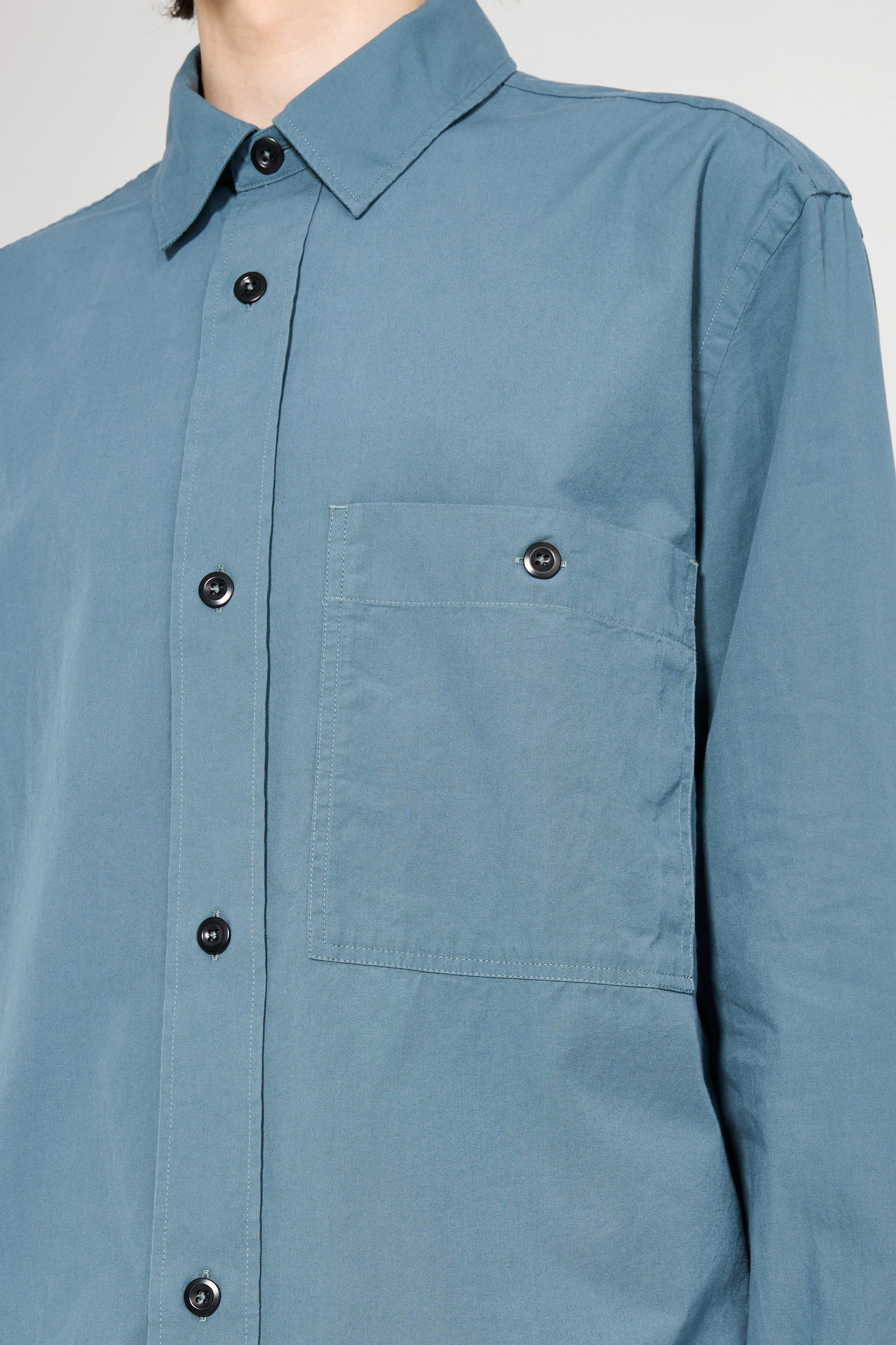 Margaret Howell MHL Overall Shirt Washed Cotton Poplin Mineral Blue sold by Tres Bien product image thumbnail 5