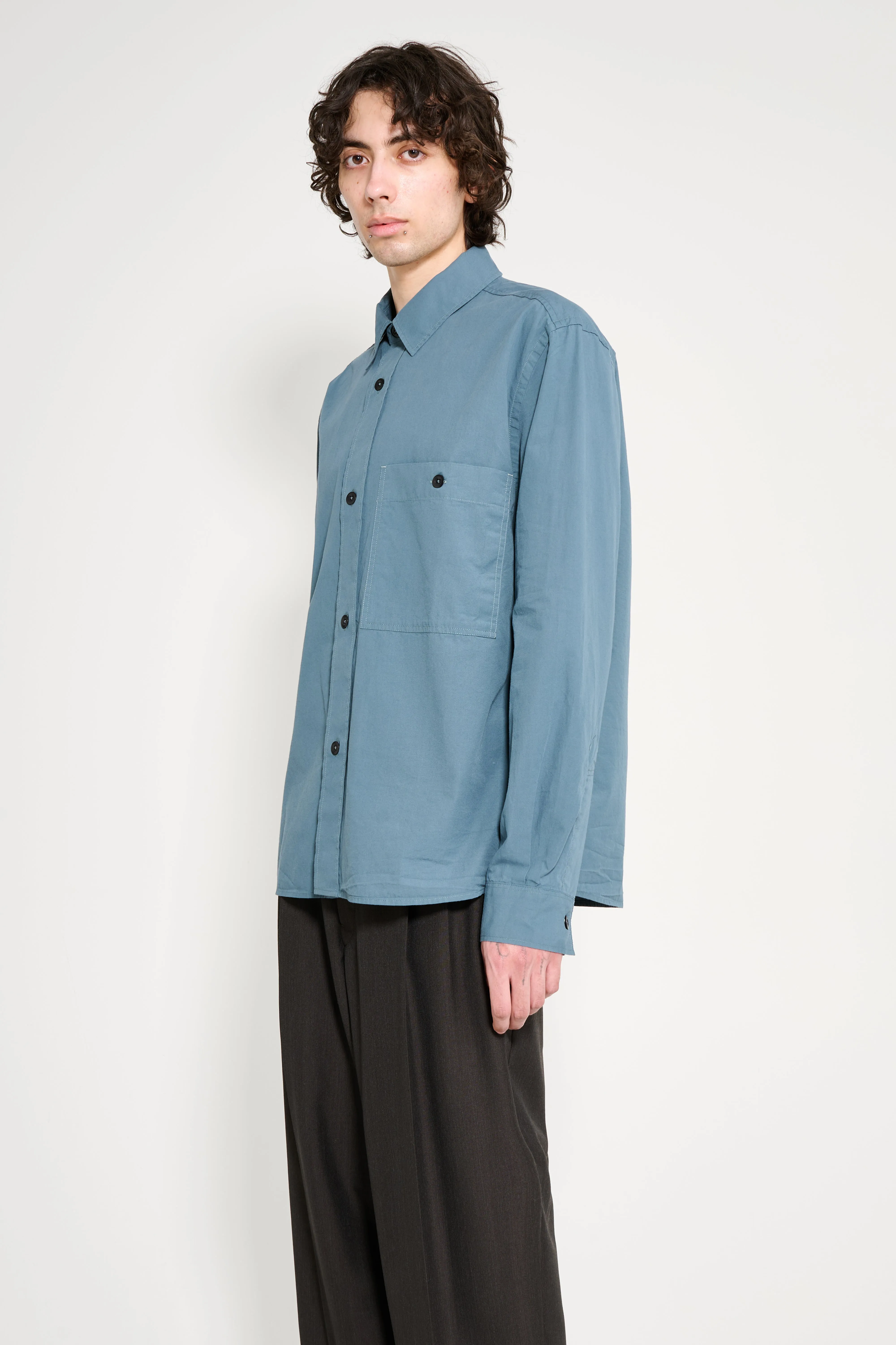 Margaret Howell MHL Overall Shirt Washed Cotton Poplin Mineral Blue sold by Tres Bien product image thumbnail 2