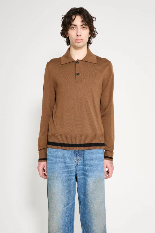 Margaret Howell Heavy Trim Polo Extrafine Merino Wool Tobacco / Black made by Margaret Howell