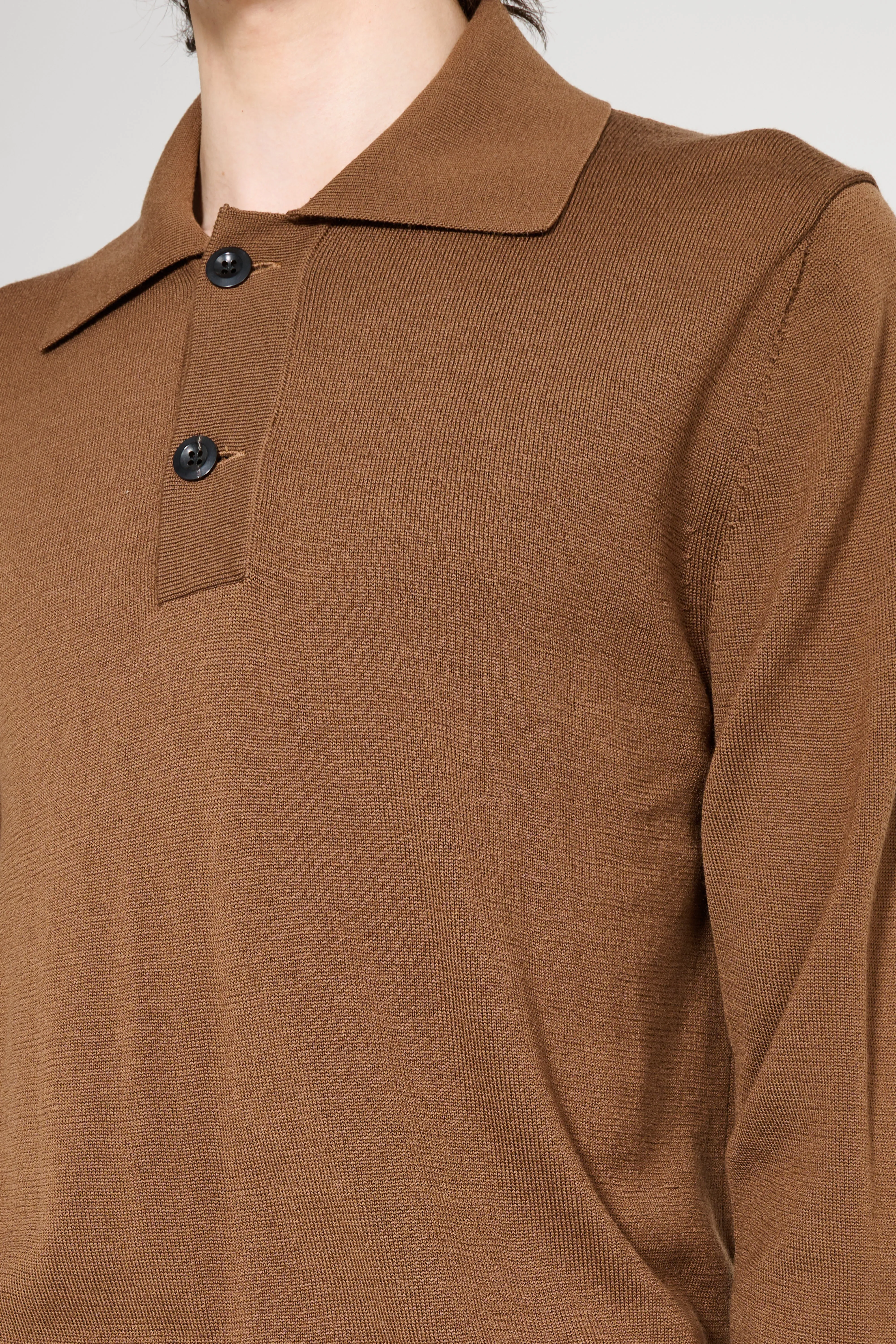 Margaret Howell Heavy Trim Polo Extrafine Merino Wool Tobacco / Black sold by Tres Bien product image thumbnail 5