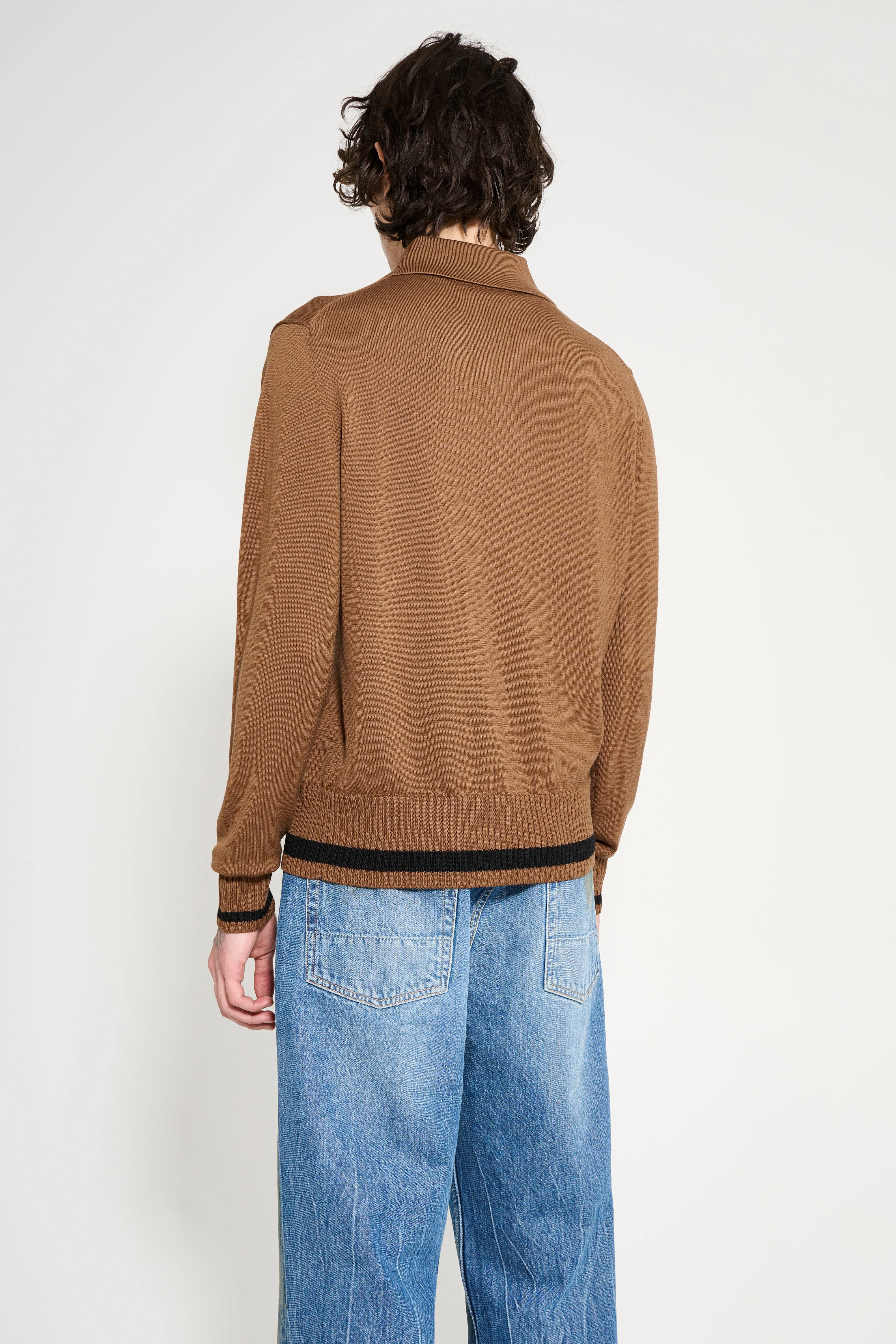 Margaret Howell Heavy Trim Polo Extrafine Merino Wool Tobacco / Black sold by Tres Bien product image thumbnail 4