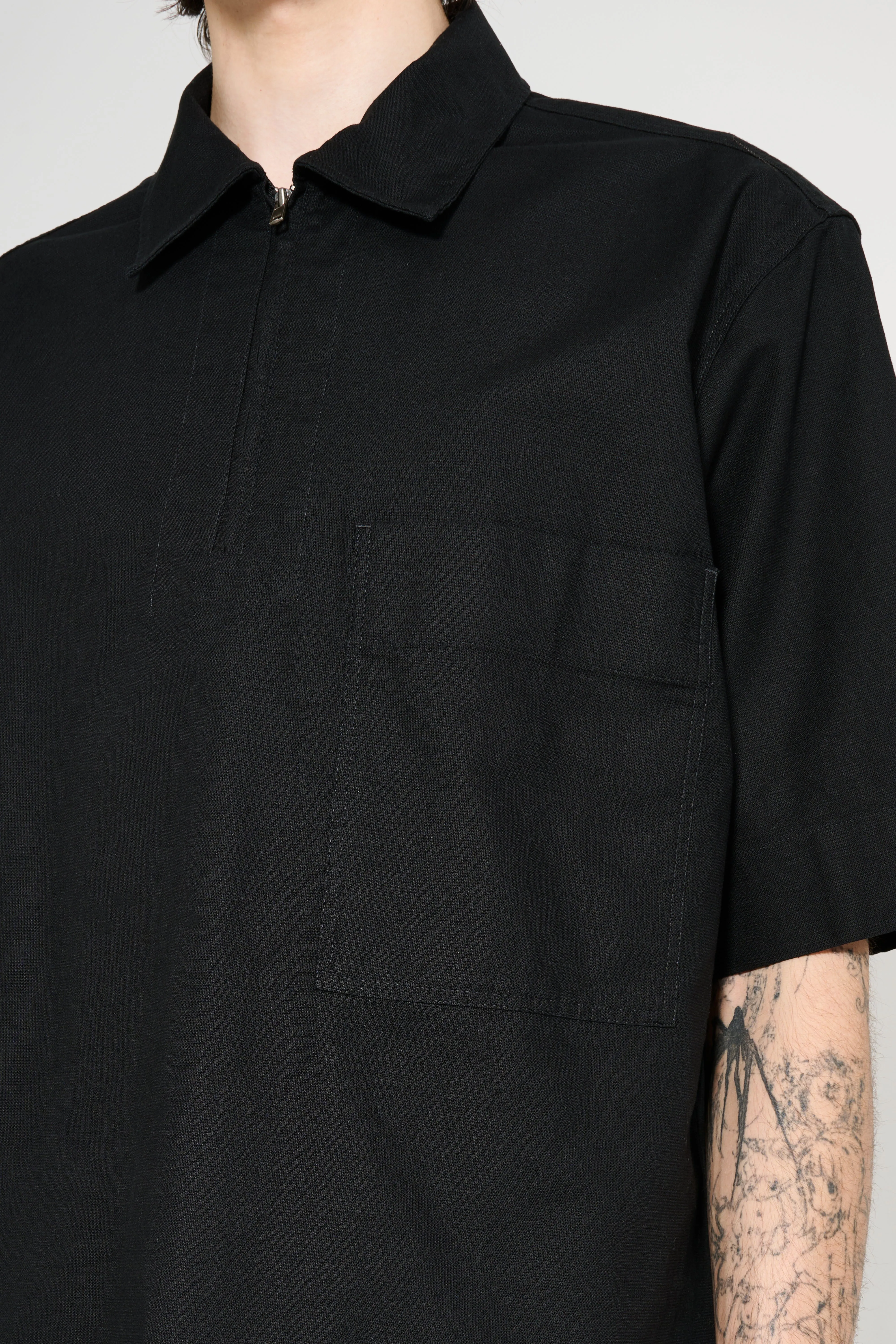 Margaret Howell MHL Half Zip Pull On Shirt Textured Cotton Black sold by Tres Bien product image thumbnail 5