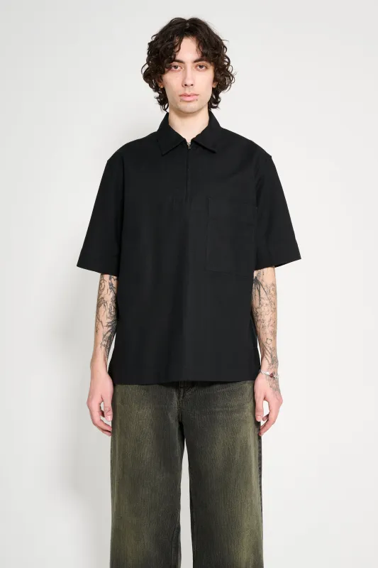 Margaret Howell MHL Half Zip Pull On Shirt Textured Cotton Black made by Margaret Howell