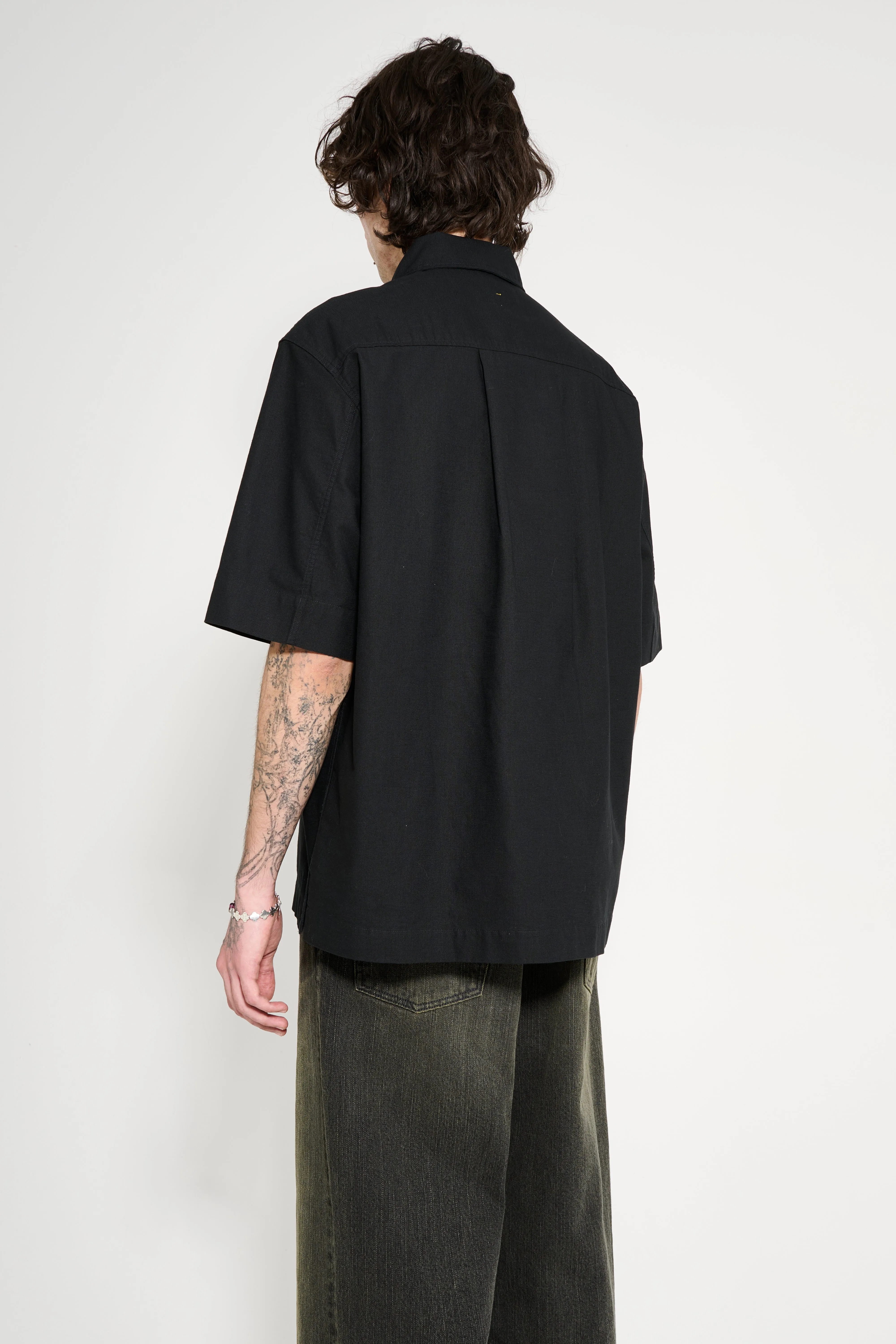 Margaret Howell MHL Half Zip Pull On Shirt Textured Cotton Black sold by Tres Bien product image thumbnail 4