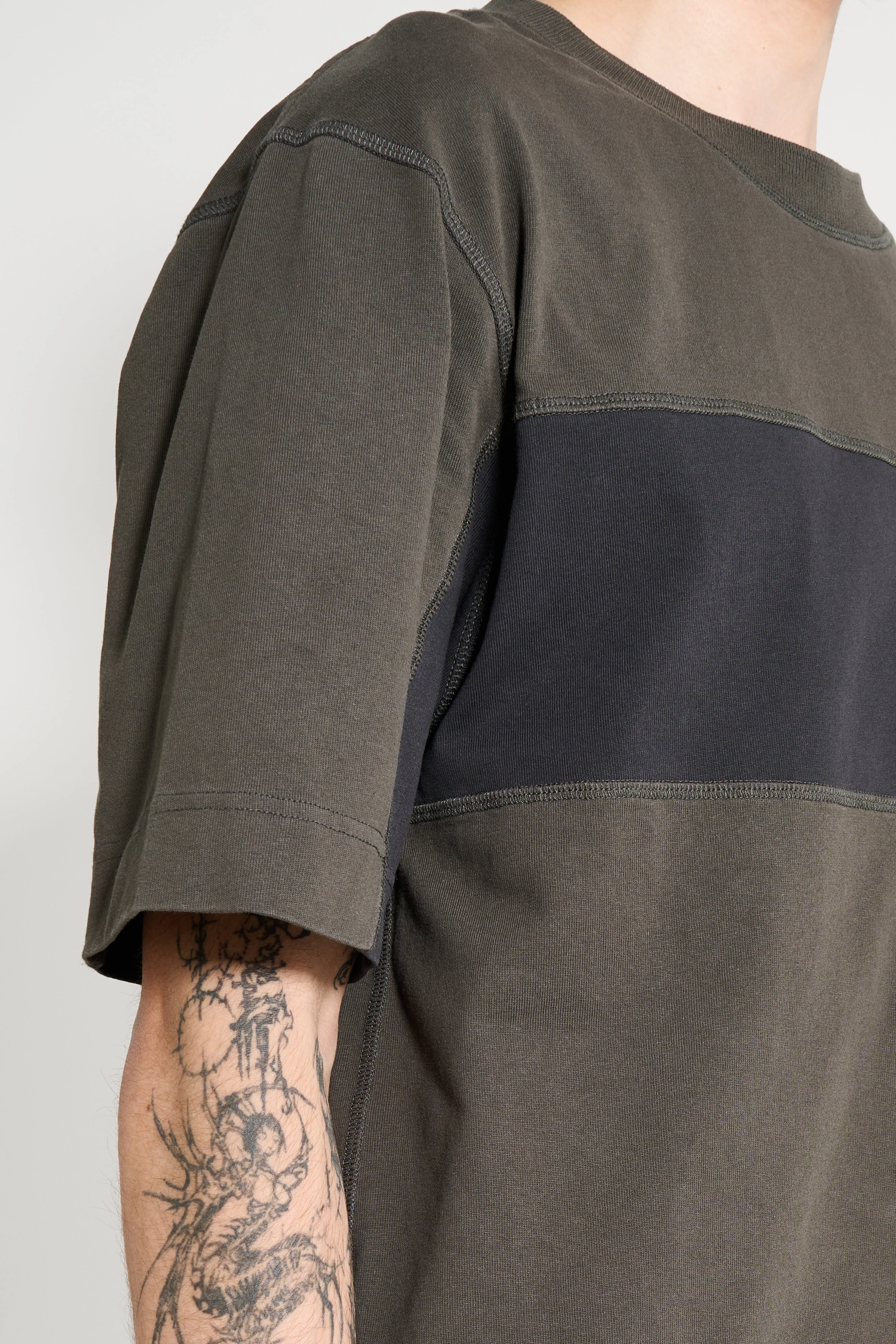 Margaret Howell MHL Panel T-Shirt Light Cotton Jersey Assam / Black sold by Tres Bien product image thumbnail 5