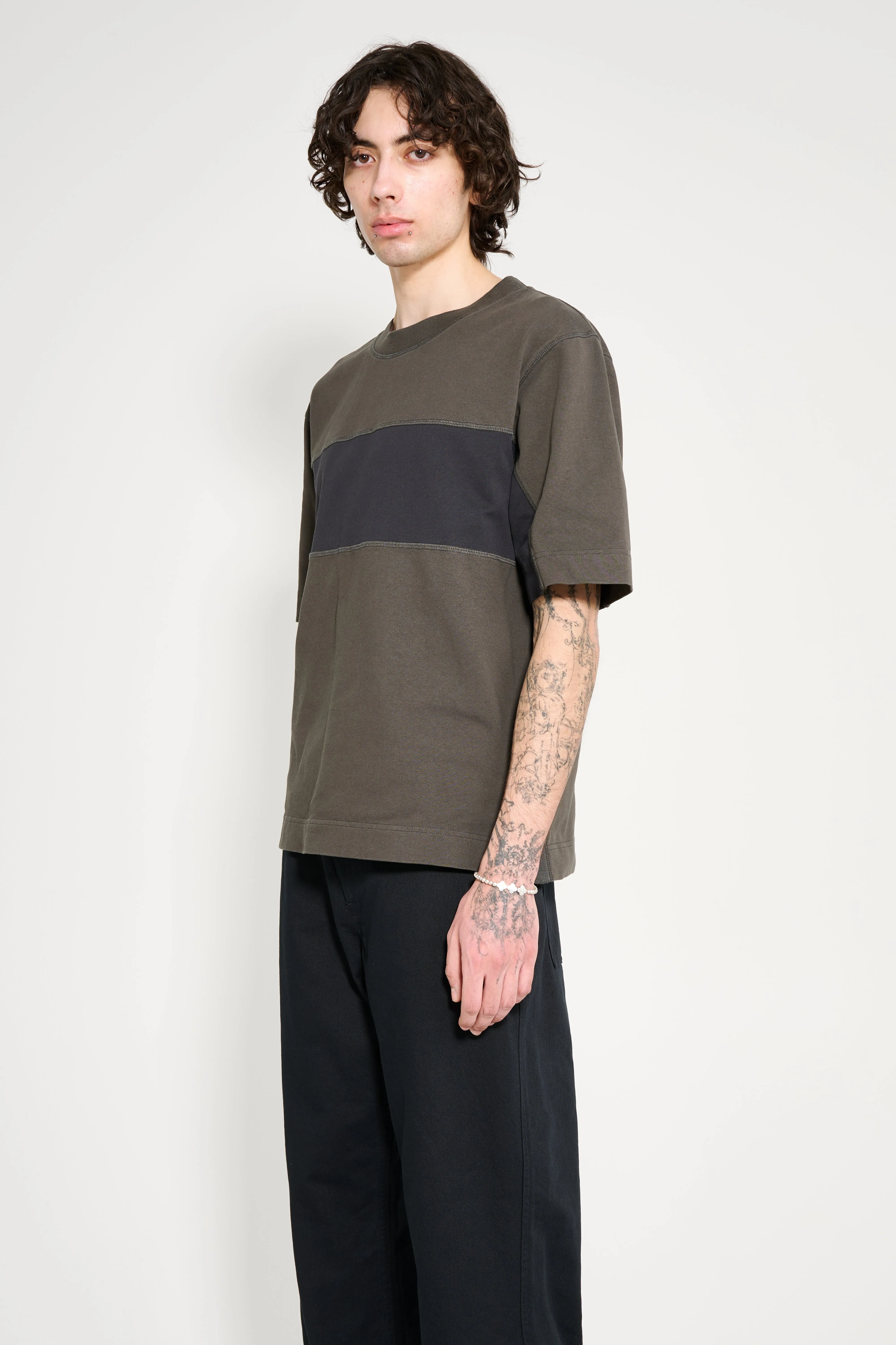 Margaret Howell MHL Panel T-Shirt Light Cotton Jersey Assam / Black sold by Tres Bien product image thumbnail 2