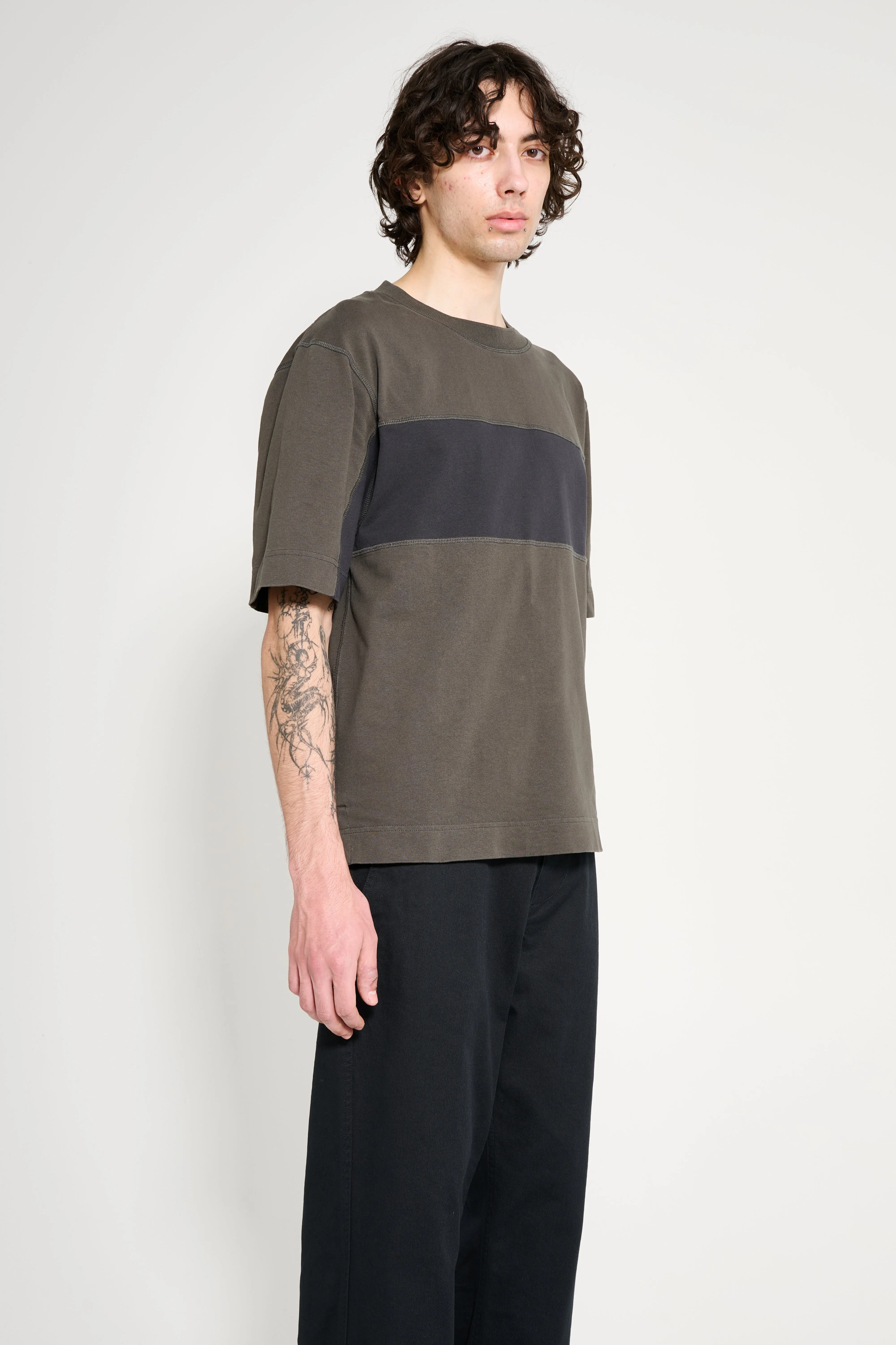 Margaret Howell MHL Panel T-Shirt Light Cotton Jersey Assam / Black sold by Tres Bien product image thumbnail 3
