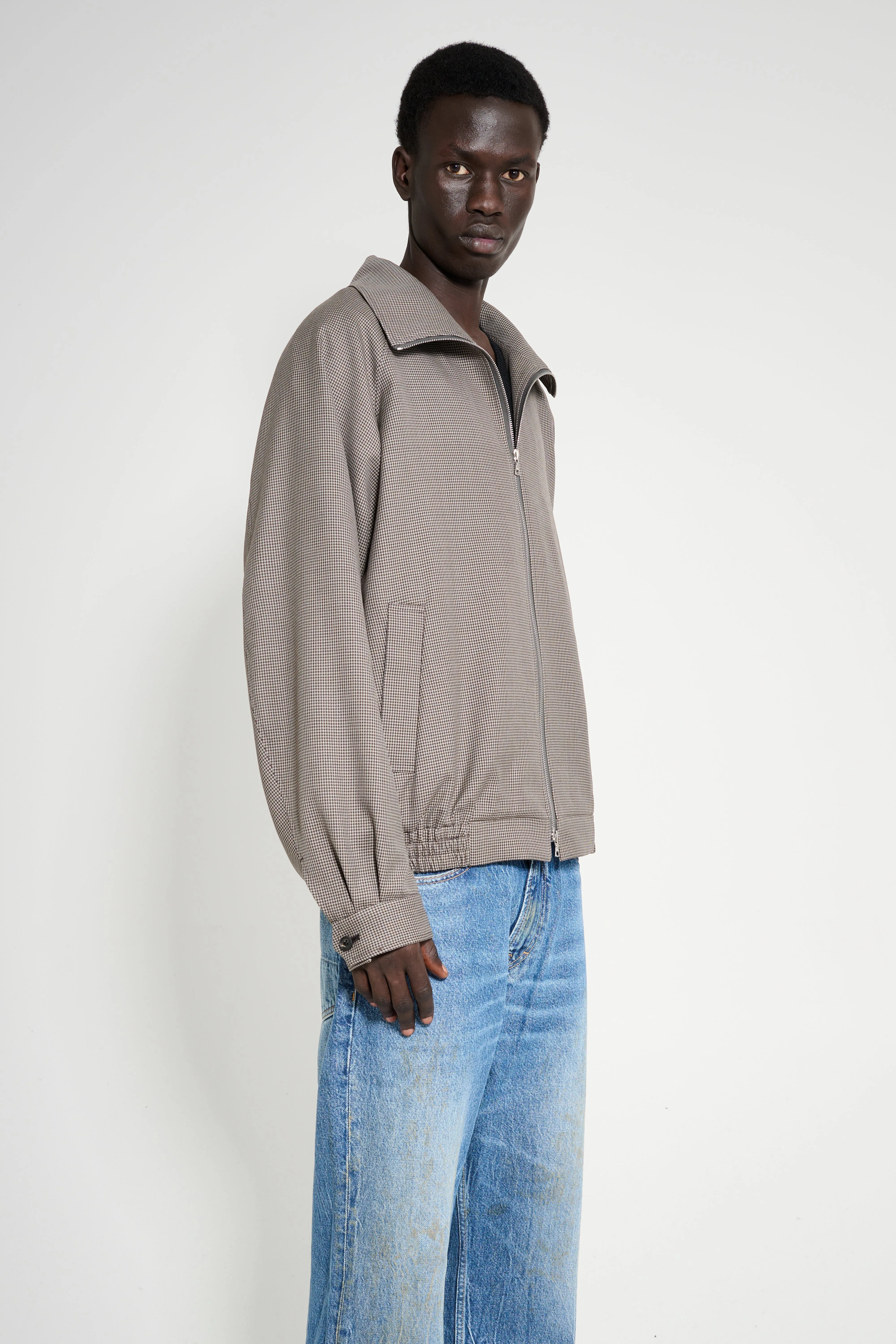 ssstein Double Weave Houndstooth Zip Up Short Jacket Houndstooth sold by Tres Bien product image thumbnail 3