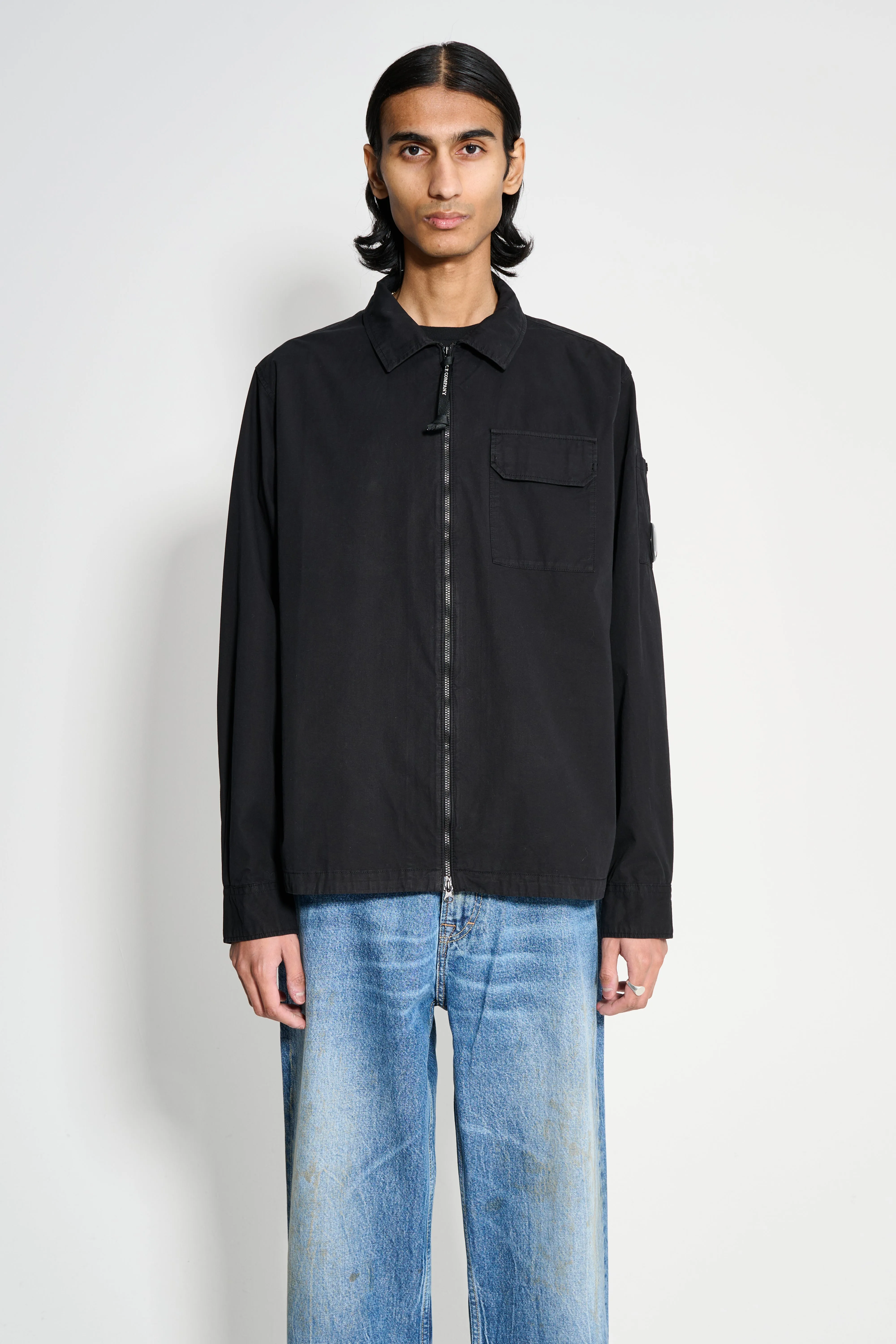C.P. Company Organic Gabardine Full Zip Overshirt Black sold by Tres Bien