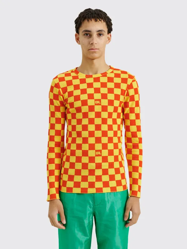 ERL Checker Print Waffle Longsleeve T-shirt Orange made by ERL