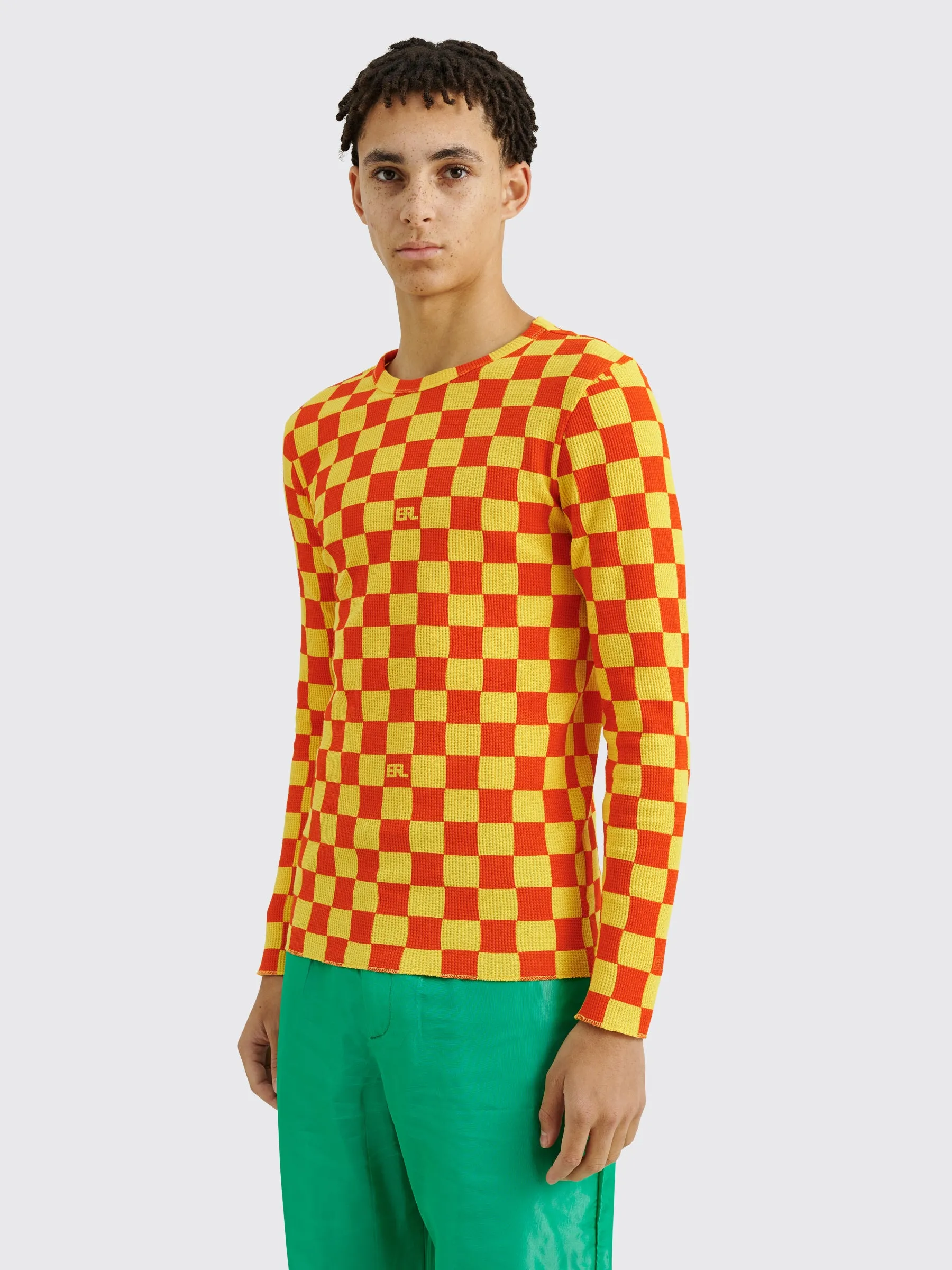 ERL Checker Print Waffle Longsleeve T-shirt Orange sold by Tres Bien product image thumbnail 2