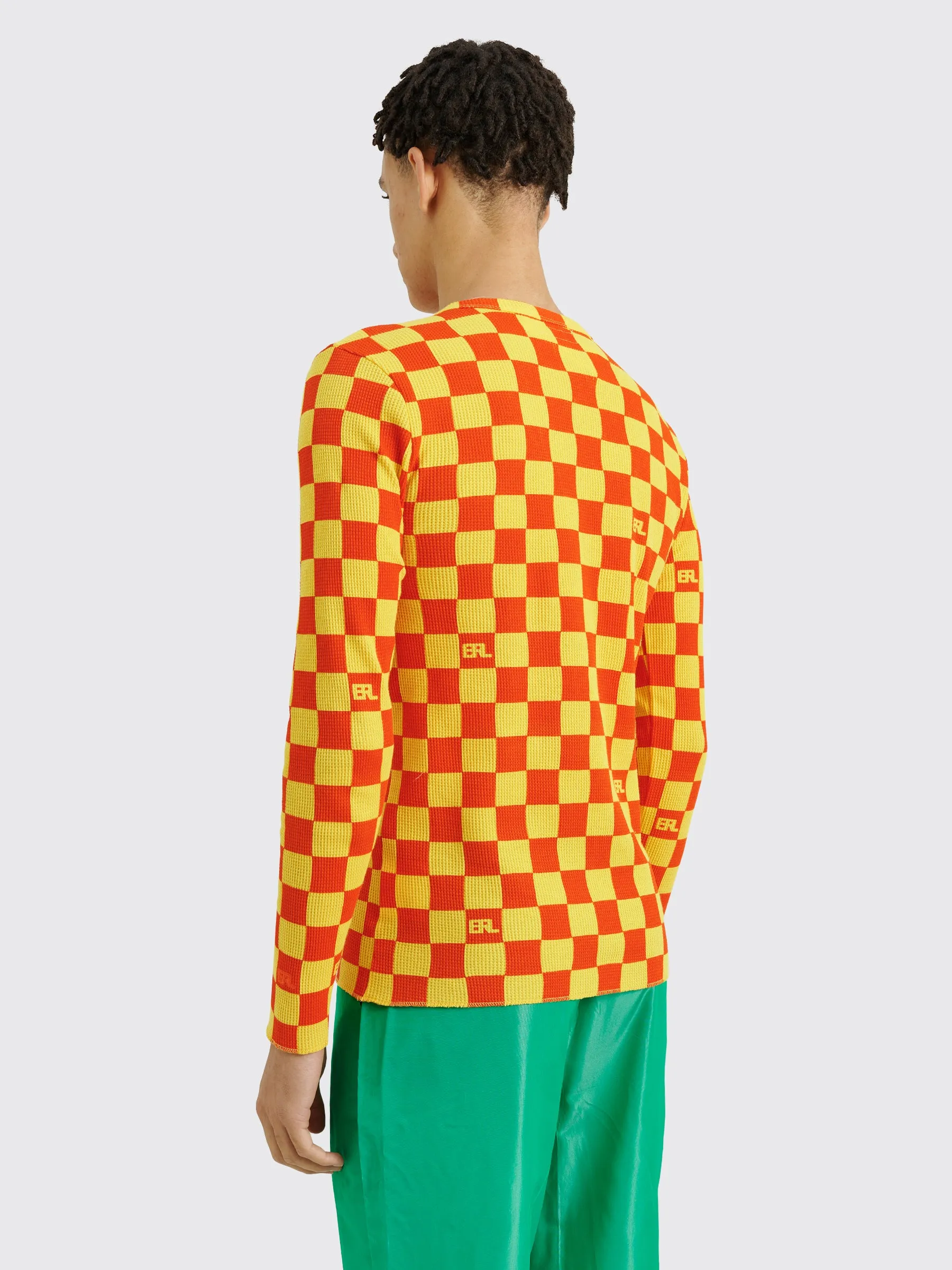 ERL Checker Print Waffle Longsleeve T-shirt Orange sold by Tres Bien product image thumbnail 3