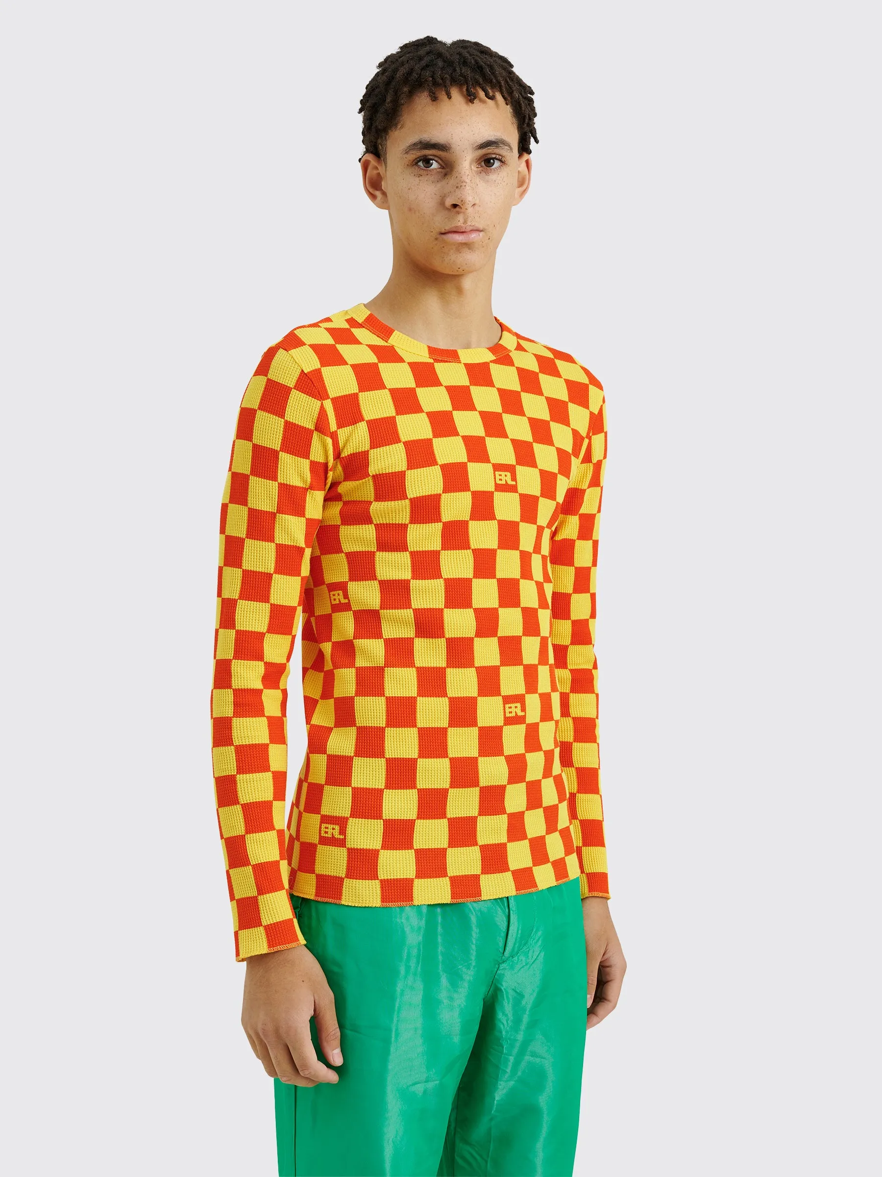 ERL Checker Print Waffle Longsleeve T-shirt Orange sold by Tres Bien product image thumbnail 4