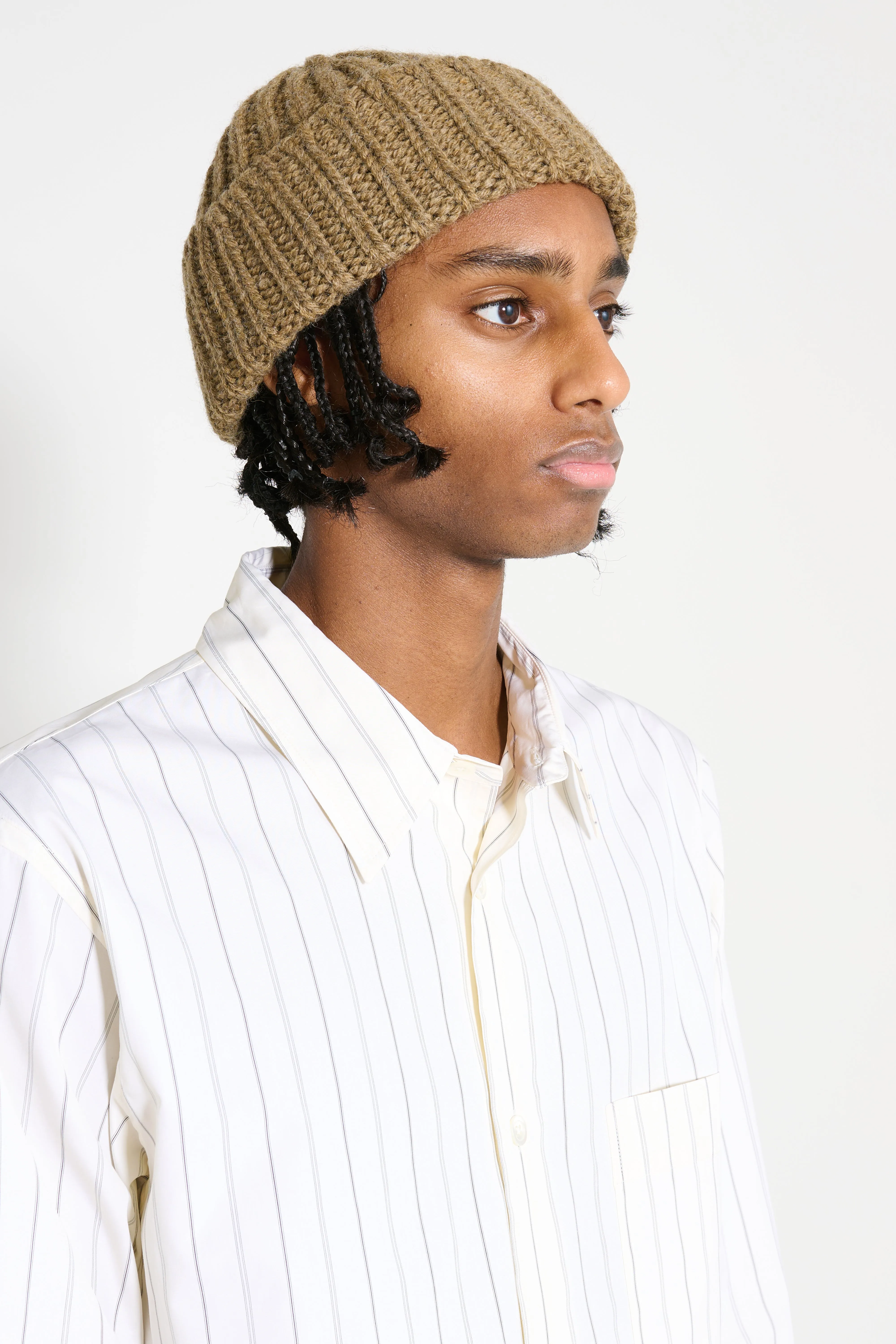 Margaret Howell MHL Chunky Rib Hat British Wool Olive sold by Tres Bien product image thumbnail 3