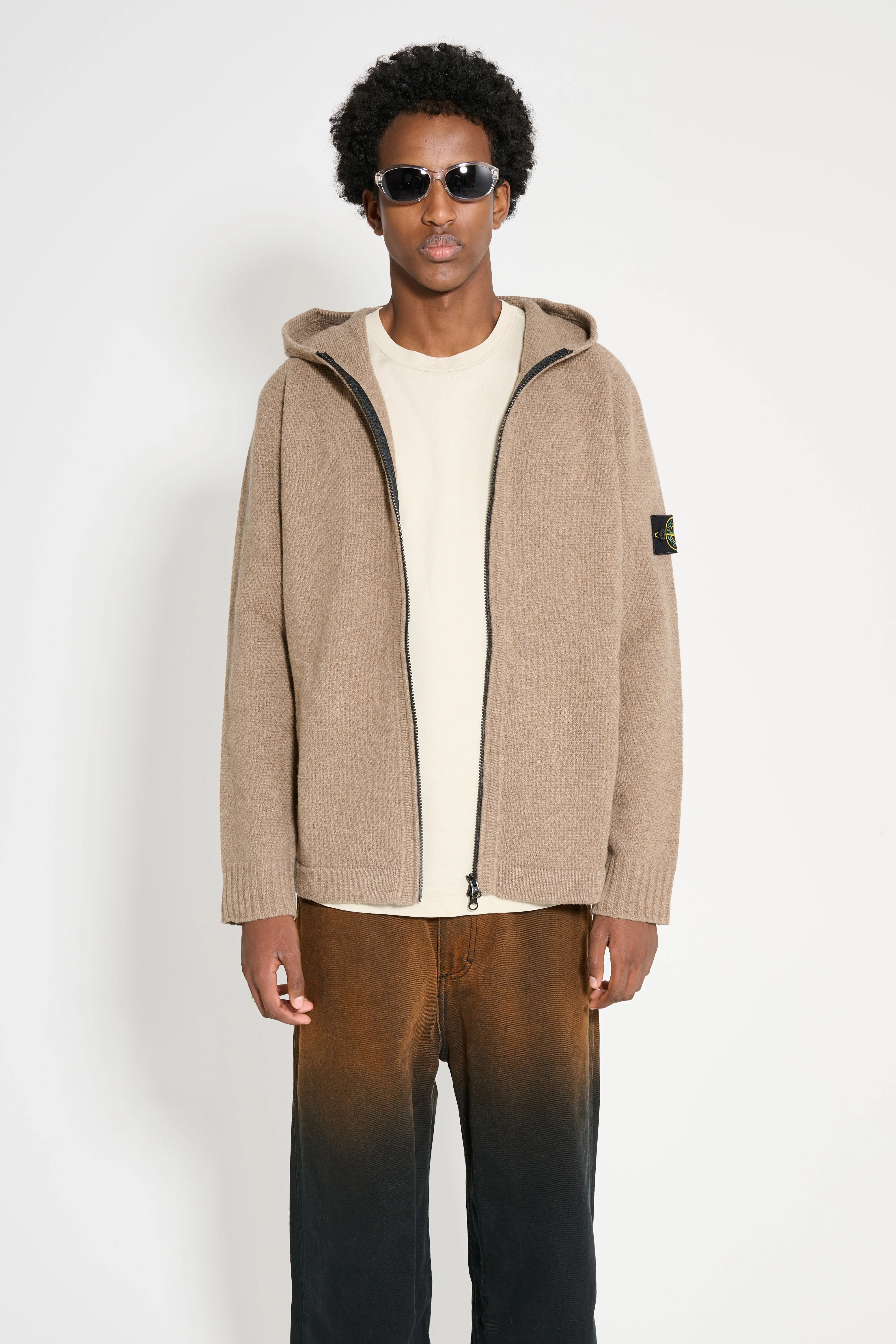 Stone Island Hooded Full Zip Cardigan Walnut sold by Tres Bien