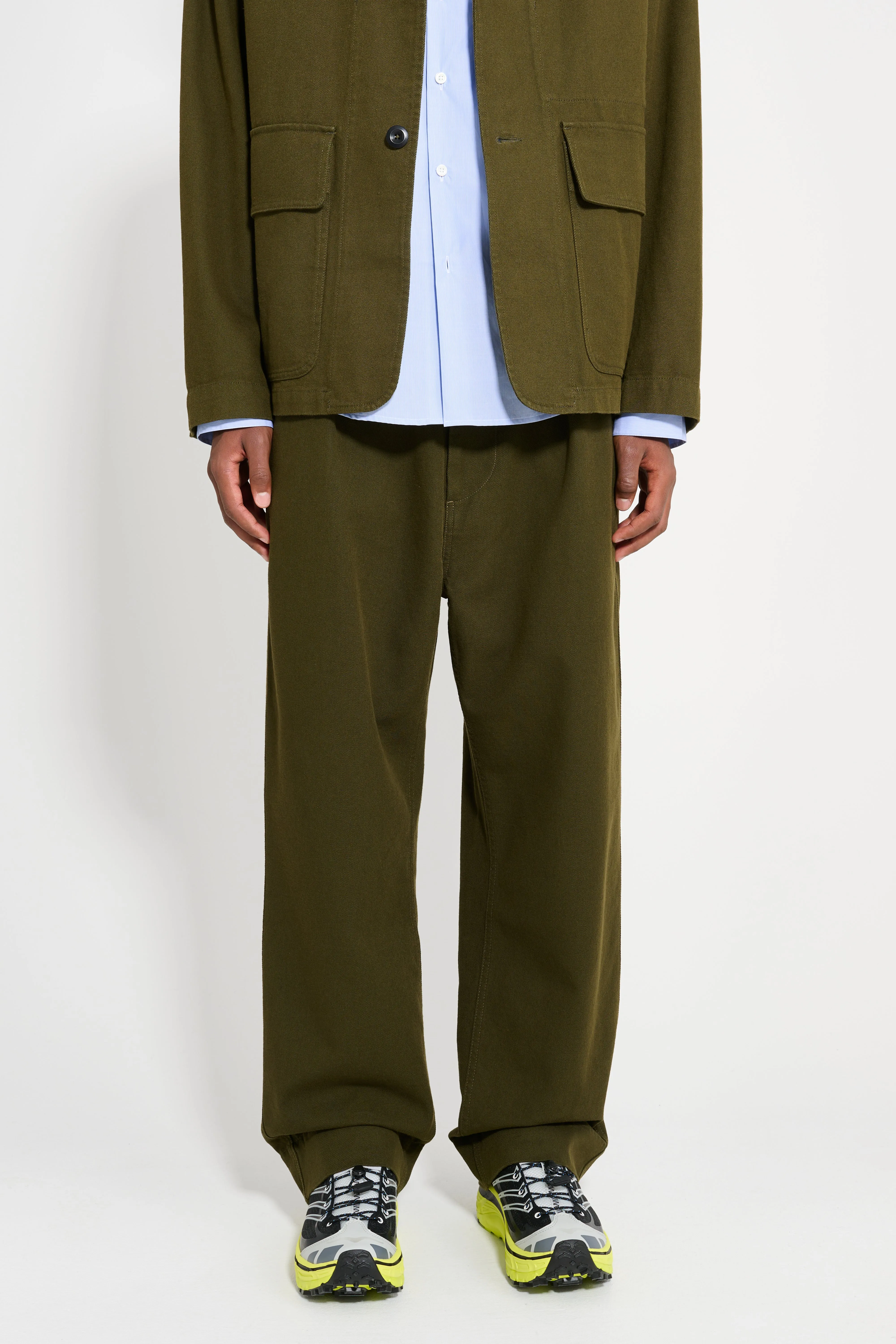 Margaret Howell MHL Slide Adjustor Trouser Cotton Wool Drill Moss sold by Tres Bien