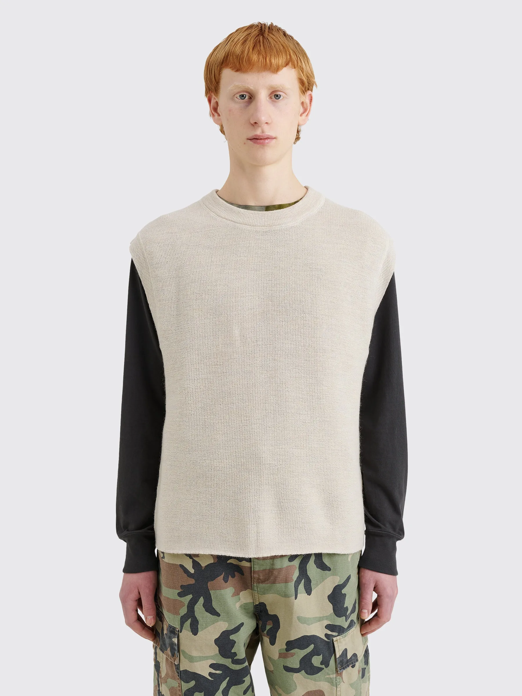 Margaret Howell MHL Crew Neck Slipover Utility Wool Chalk sold by Tres Bien